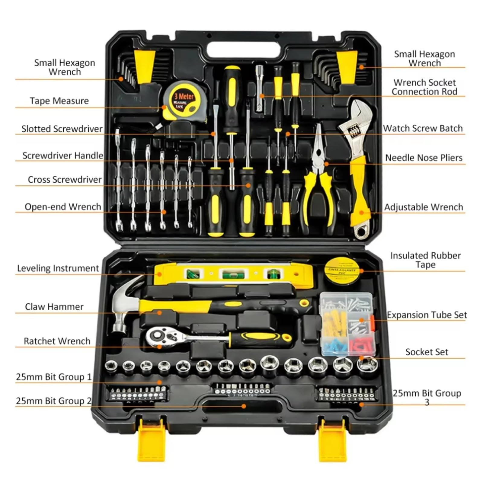 Maletín herramientas multiusos Juego Herramientas 108 Piezas Estuche Almacenamiento General El Hogar Kit Herramientas Mano Reparación Automóviles Y Reparación Hogar Herramienta Trinquete