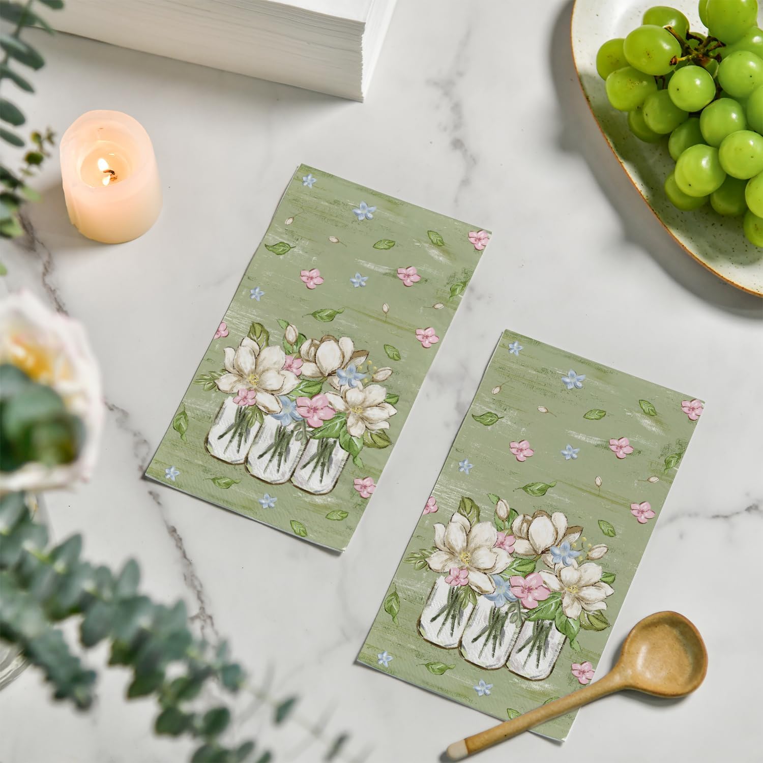 Horaldaily 100 Spring Summer Disposable Paper Decorative Guest Napkins, Magnolia Hand Towel for Party Lunch Dinner Kitchen Bathroom Decoration image 4
