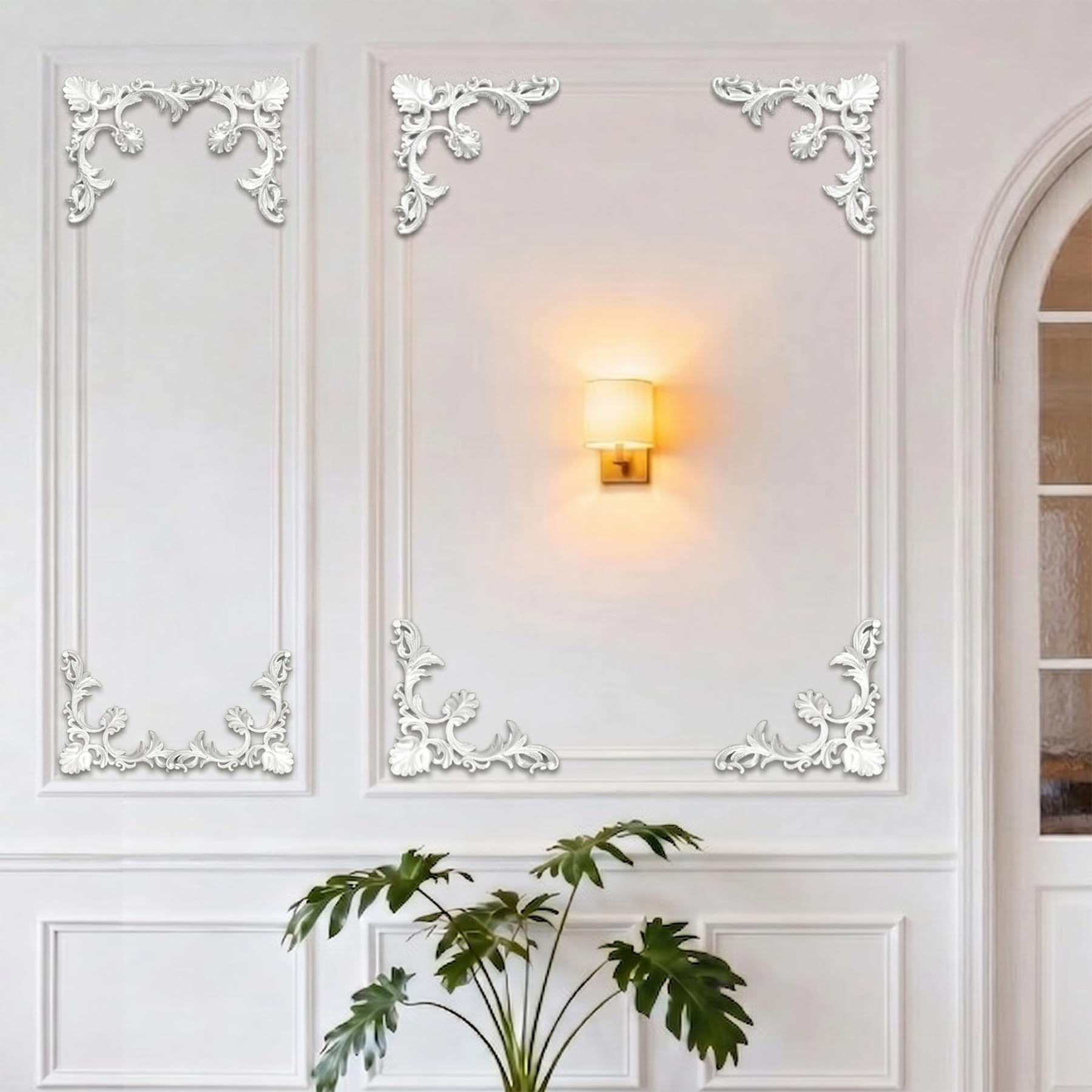 4 PCS Angolari Decorativi per Pareti E Soffitti in PU Modanature Angolari 3D con Decorazioni Floreali Profili Decorativi Verniciabili per Cornici E Angoli Elegante Finitura