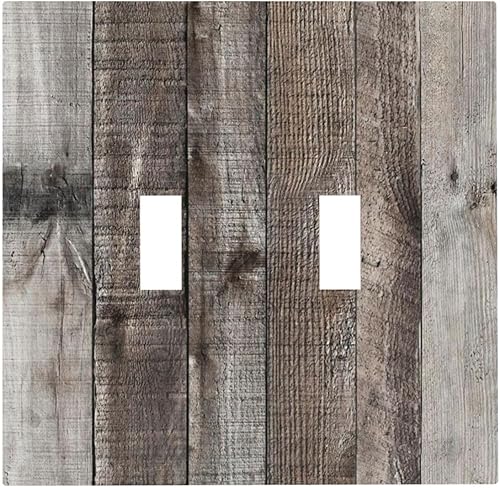Miniatura 188 de Placa de pared dúplex de receptáculo de dispositivo de 1 gang de madera envejecida blanca gris con veta de tablón, cubierta de enchufe eléctrico de