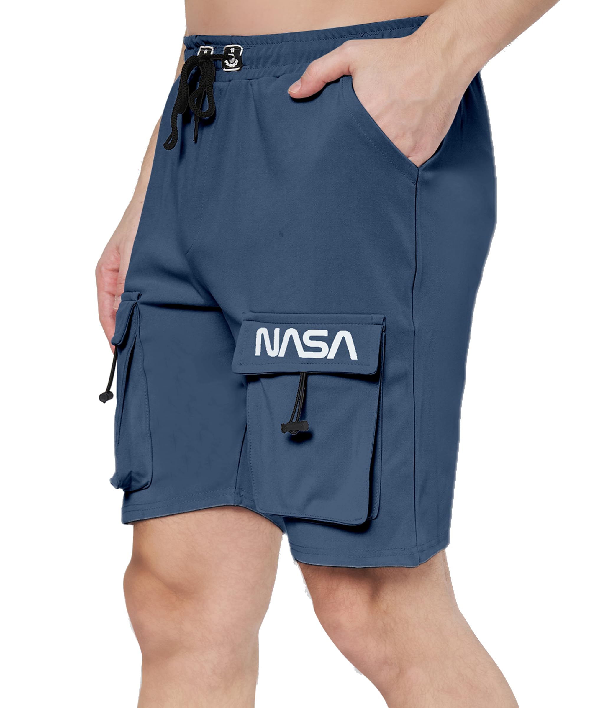 valley Men's Cargo Shorts, Drawstring Waist with Side Pockets for Men (in, Alpha, XL, Regular, Navy Blue)-picture-22