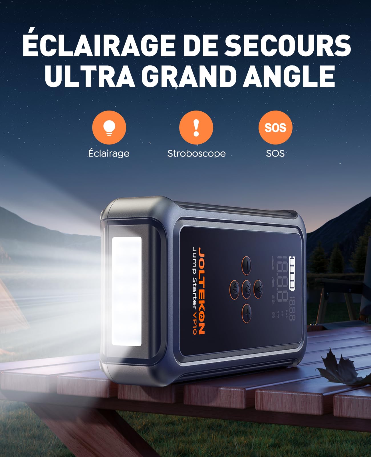 5000A Booster Batterie Voiture avec Gonfleur 150 PSI, Démarreur Batterie Voiture (Tous Gaz ou 10,0 L Diesel), 12V Jump Starter avec 5 Modes d'inflation, 3 Modes LED, Écran, Démarrage Forcé