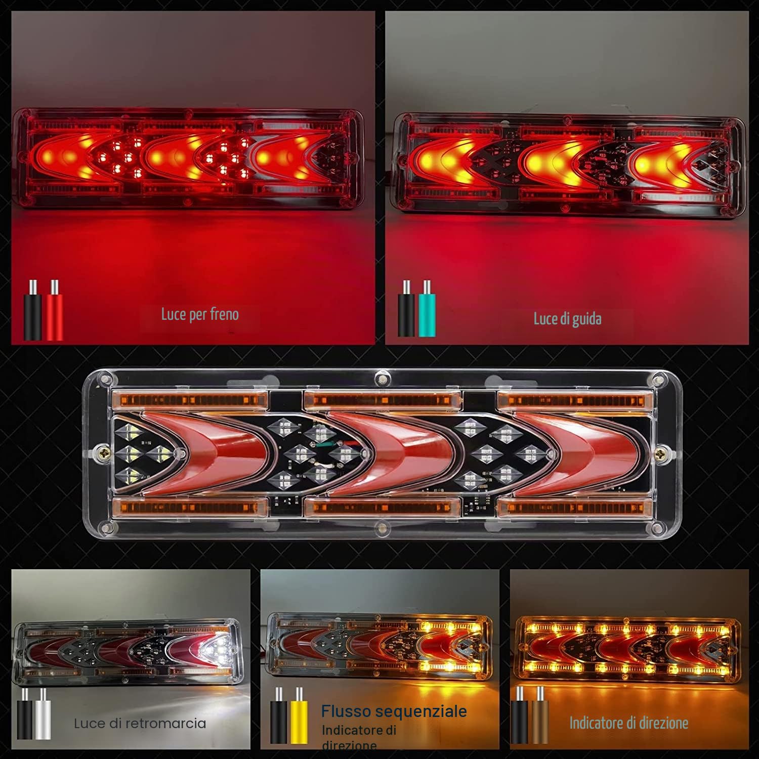 Biqing 2PCS Luci Posteriori per Rimorchio LED 24V,Multifunzione 46-LED Fanali Posteriori Luci di Stop Riflettore Indicatore di Direzione Dinamico per Rimorchio Caravan Camion Trattore