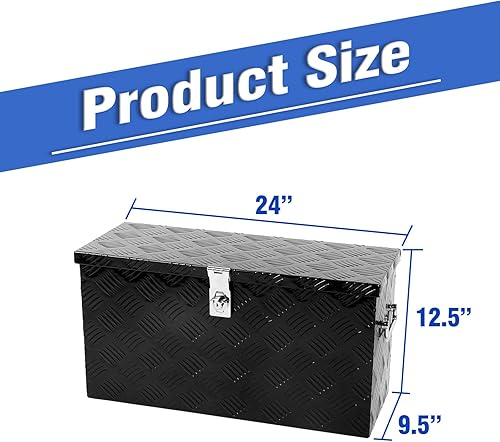 Miniatura 2 de SSN Caja de herramientas de aluminio negro de 24 pulgadas, caja de herramientas de banda de rodadura de 5 barras para camión, cama, automóvil,