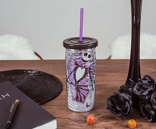 Miniatura 6 de Disney The Nightmare Before Christmas Jack Skellington - Taza de acrílico de carnaval de 20 onzas con popote reutilizable y tapa a prueba de fugas,