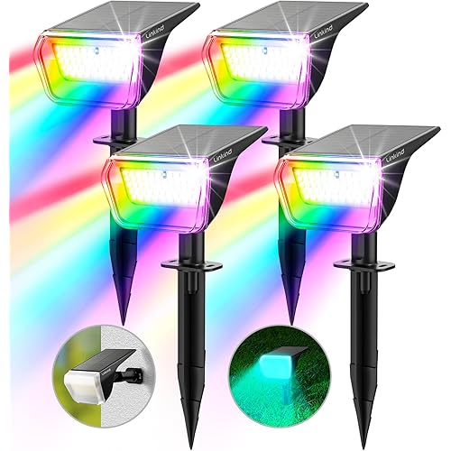 Linkind Color Changing Solar Lights 50 LEDs Colored Solar Lights Outdoor 800LM Solar Colored Spot Lights 30% Conversion Rate Color Solar Lights Waterproof IP67 for Garden Yard, 4 Pack Multicolor