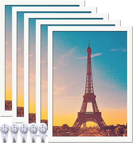 Miniatura 1 de Juego de 5 portarretratos de 10 x 14 pulgadas, marcos de fotos blancos de alta transparencia para galería de pared horizontal de escritorio vertical