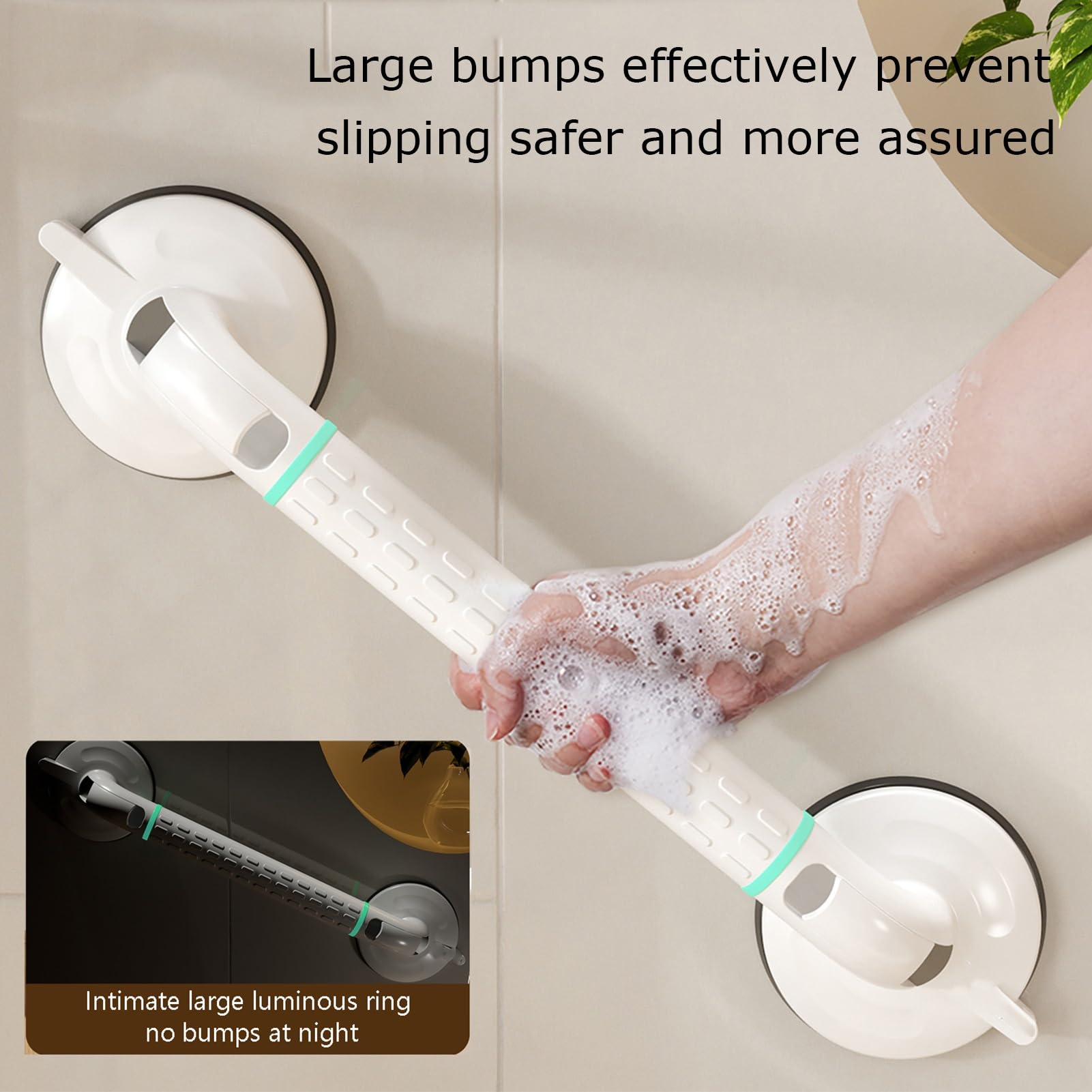 Mango De Ducha Reutilizable, Barra De Agarre Angular De Plástico ABS, Pasamanos De Seguridad For Bañera E Inodoro Montado En La Pared, Soporte Con Ventosa(White,L-53cm)