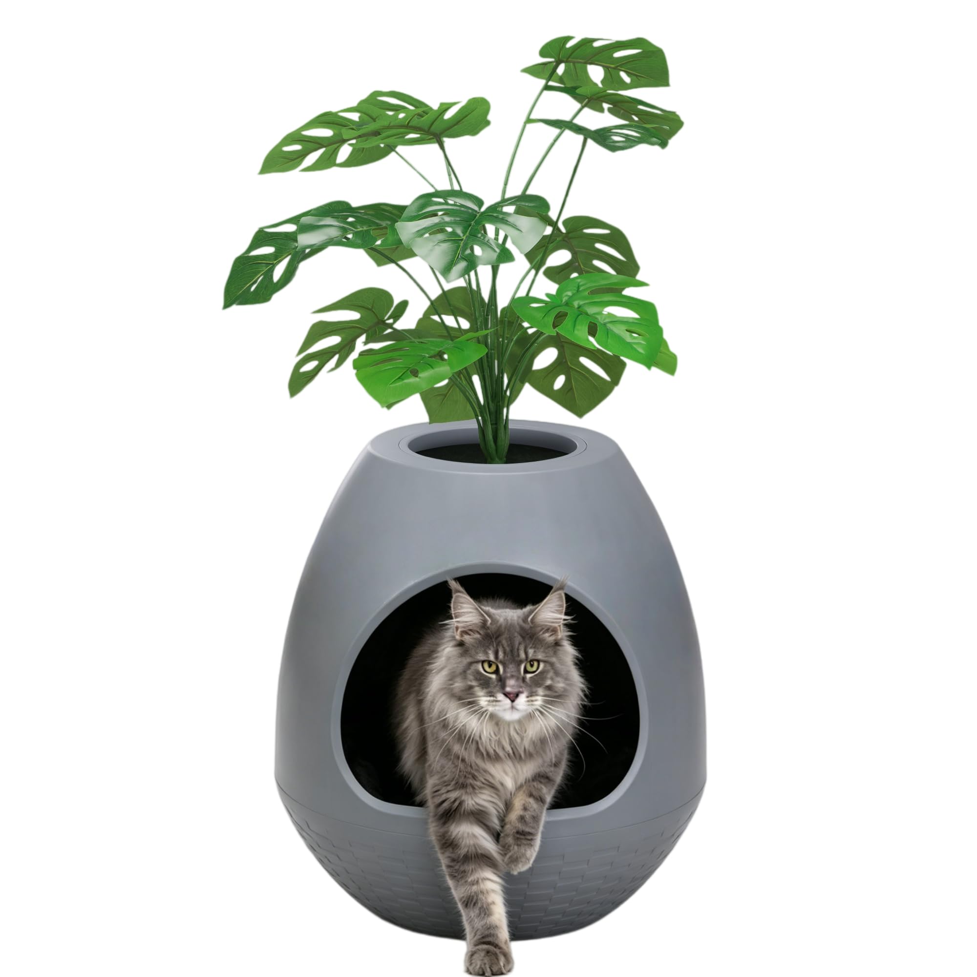 Arenero para gatos como maceta, caja de arena multifuncional con tapa y planta, arenero para gatos oculto, ideal para la mayoría de los gatos, la elección ideal para apartamentos y oficinas (gris)