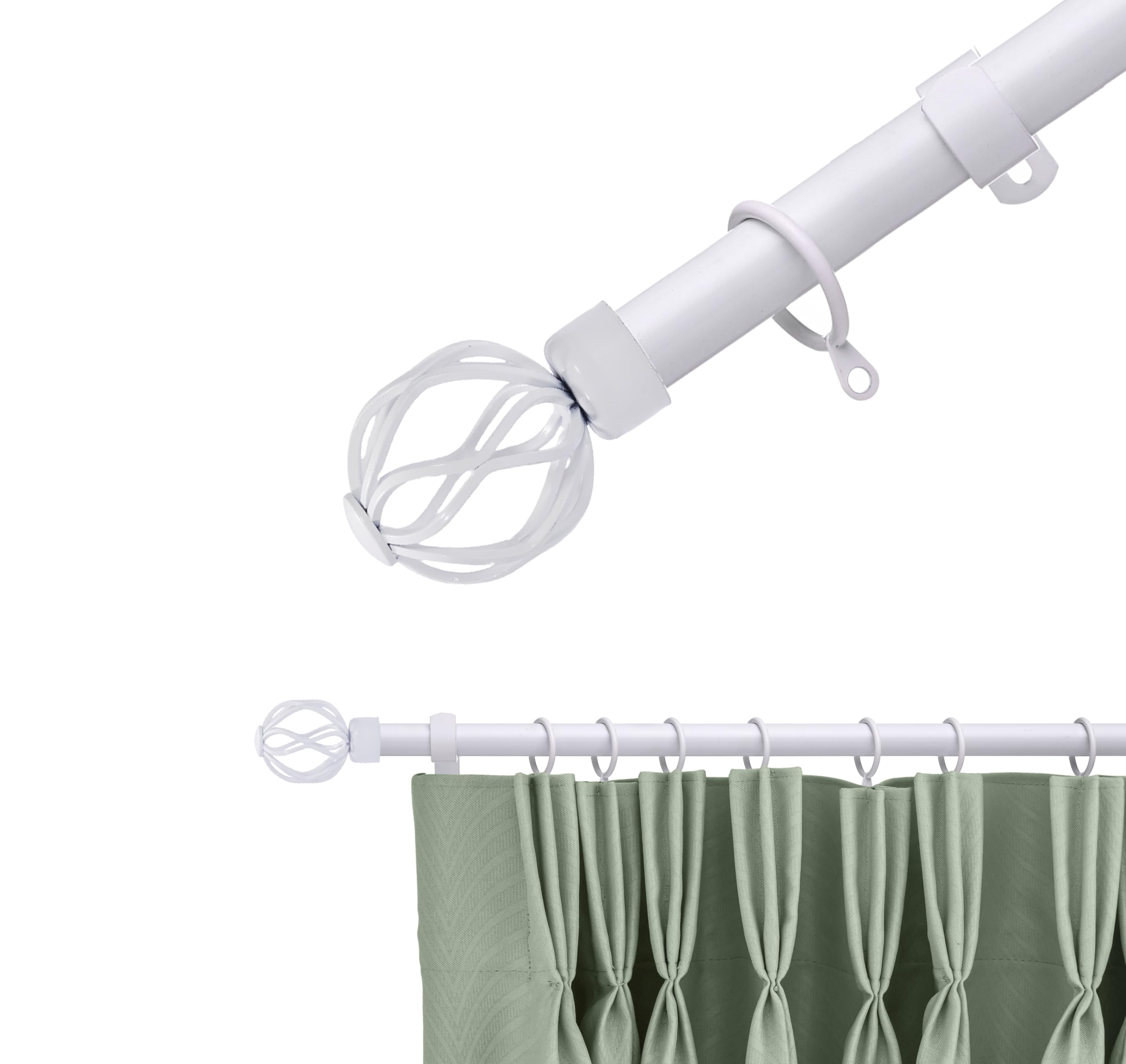 Lister Cartwright 28mm White Adjustable Extendable Metal Curtain Pole Set Rings with Globe Cage Finial Easy fit to Outdoor, Bedroom, Living Room (210-320 cm) โ image 1