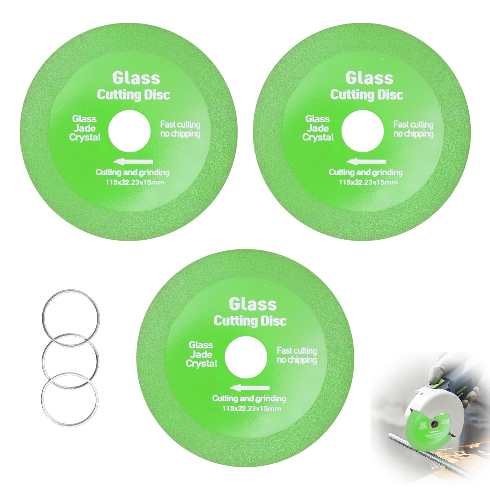 3 PCS Glass Cutting Disc, 115 mm Glass Grinder Disc Diamond Cutting Blade for Angle Grinder, Ultra-Thin Saw Blade for Ceramic Tile Crystal Jade Wine Bottles, Polishing Tool for Grinding and Chamfering