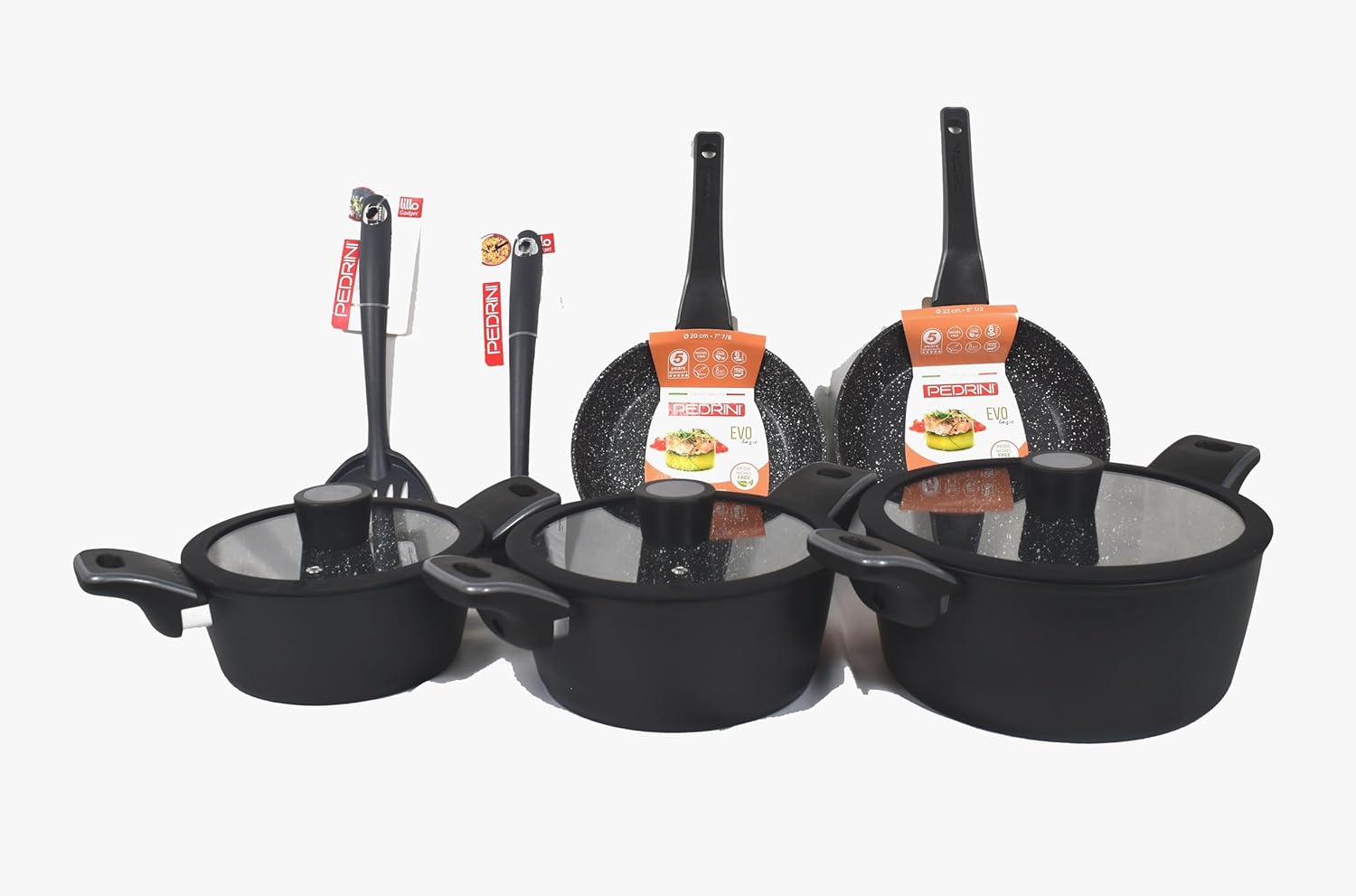 PEDRINI EVO Induction NonStick Granite Cookware Set of 10 Pieces (pot 182024 + frying pan20