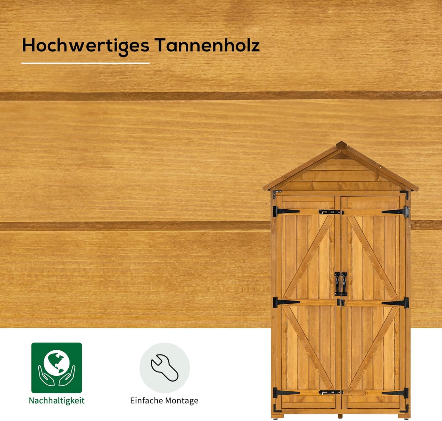 M MCombo Gartenschrank Geräteschuppen Holz wasserfest Grau/Natur 1000D 48 x 90 x 178 cm