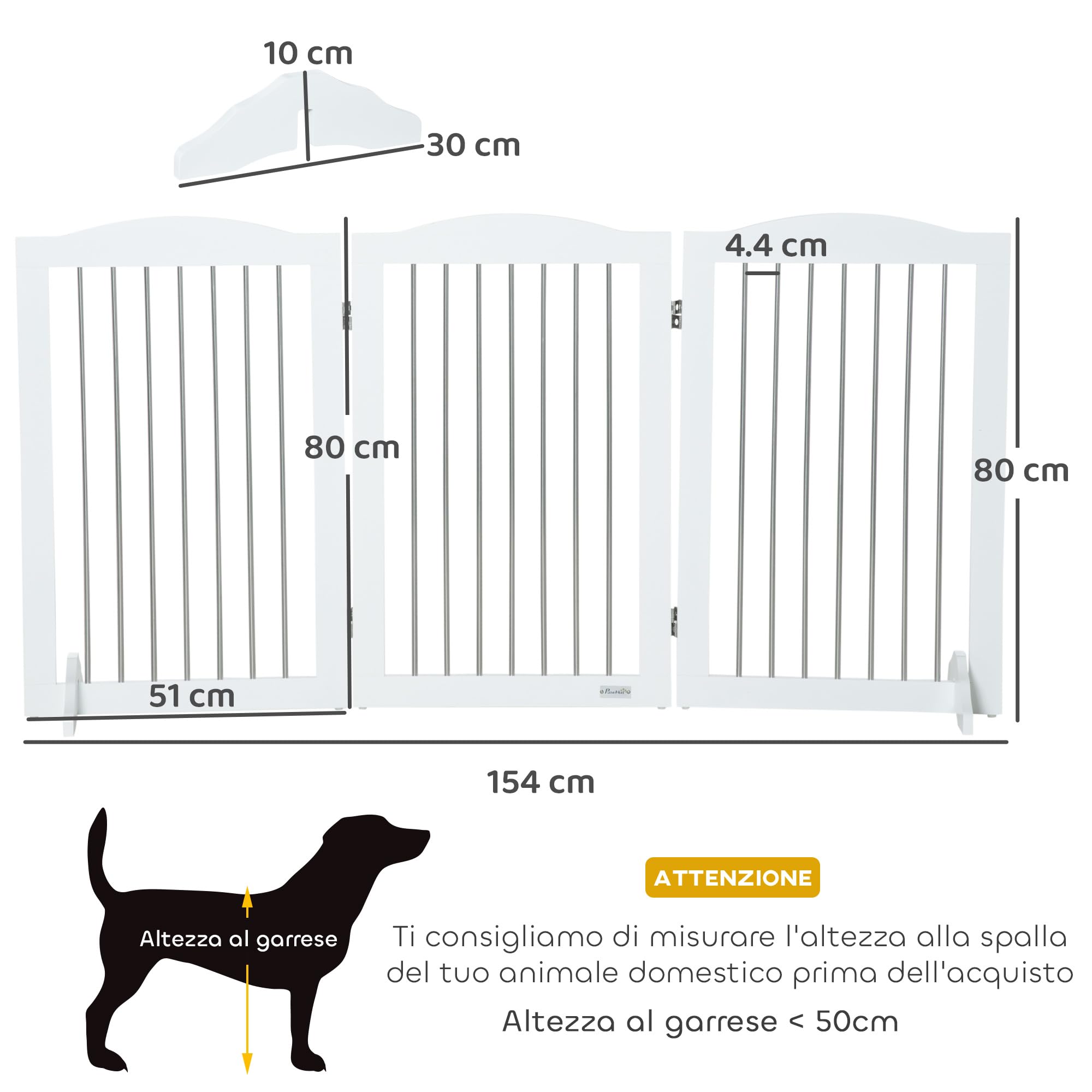 PawHut Absperrgitter Hund Freistehendes Schutzgitter 154 x 80 cm Weiß | Mit Füßen, Hundegitter Klappbar, Treppenschutzgitter, Treppengitter, Hundeabsperrgitter, für Treppen, Türen, 3 Paneelen
