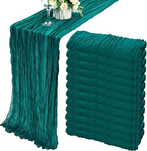 Miniatura 31 de Paquete de 12 Caminos de Mesa de Estopilla de 10 Pies 35x120 Pulgadas Camino de Mesa de Gasa Boho Estopilla Rústica Caminos de Mesa Largos Azul