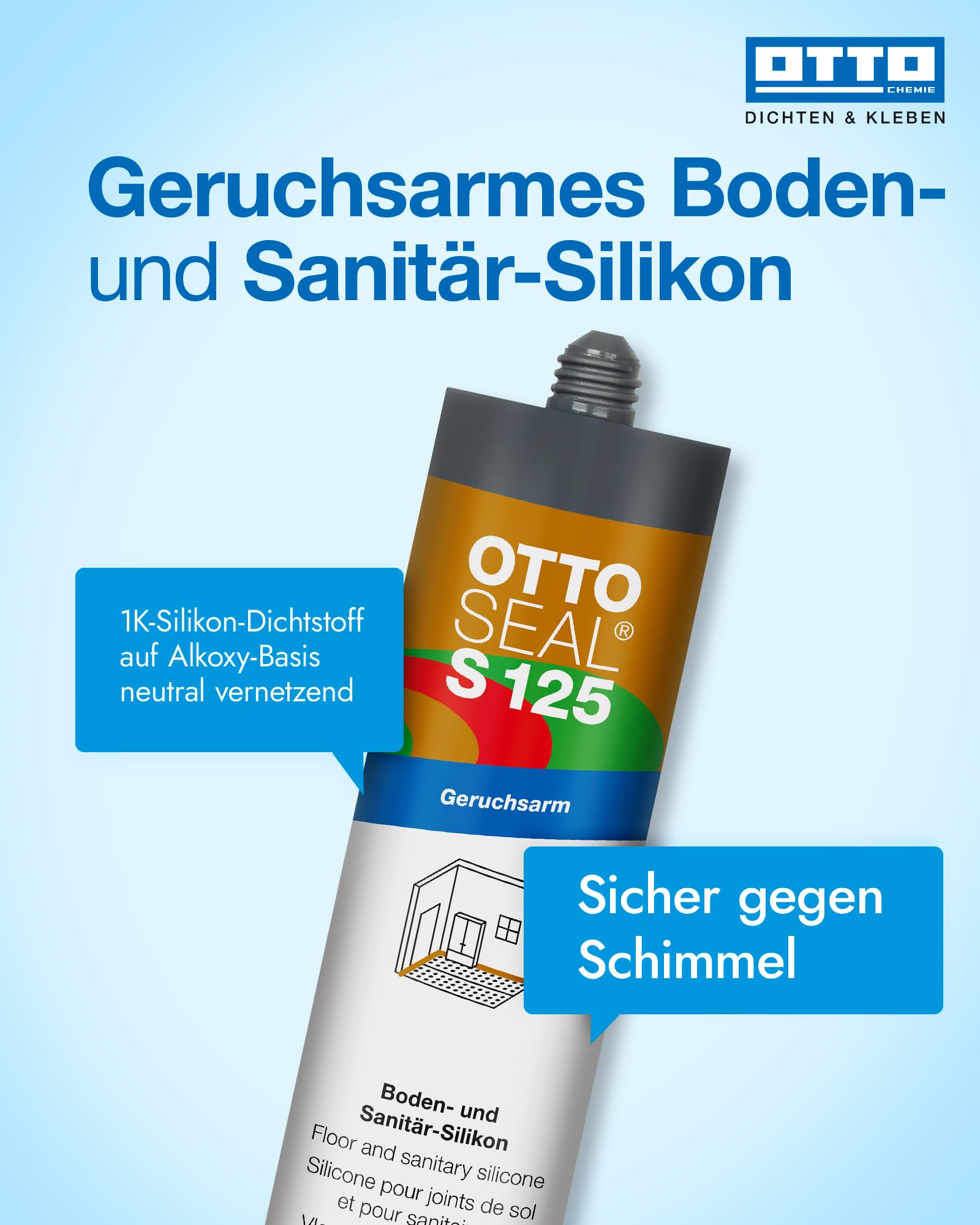 OTTOSEAL S 125 geruchsarmes Boden- & Sanitär-Silikon C7112 matt schwarz 310ml – Geruchsarm – Sicher gegen Schimmel – Ideal für Bad, Küche & Wohnbereich, innen wie außen