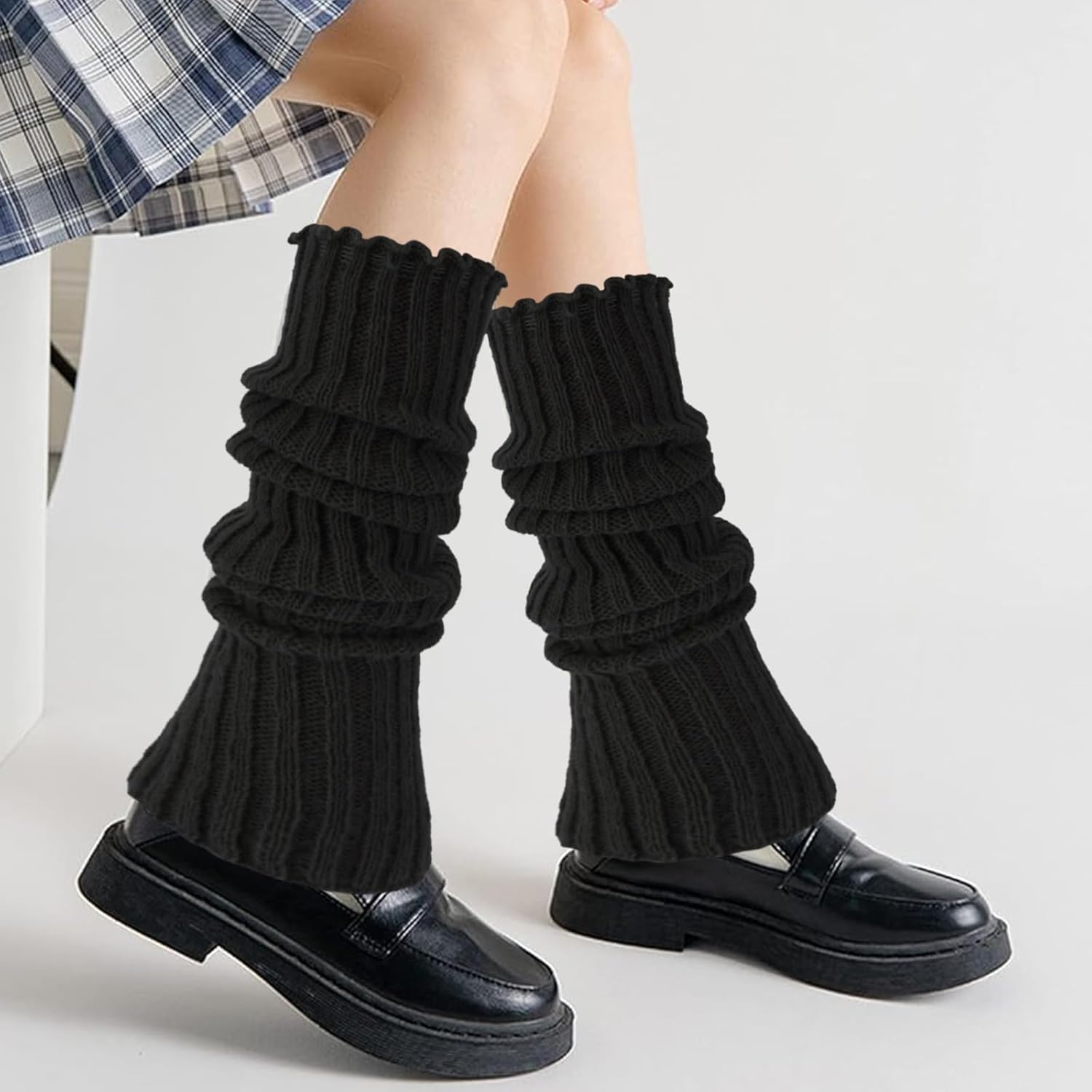 Leg Warmers, 2Pairs Kawaii Knit Stretchy Leg Warmer for Women Leg Sculpting, Fall/Winter Womens Leg Sleeves Y2k Fashion Kawaii Accessorie (Black&White) - Image 3