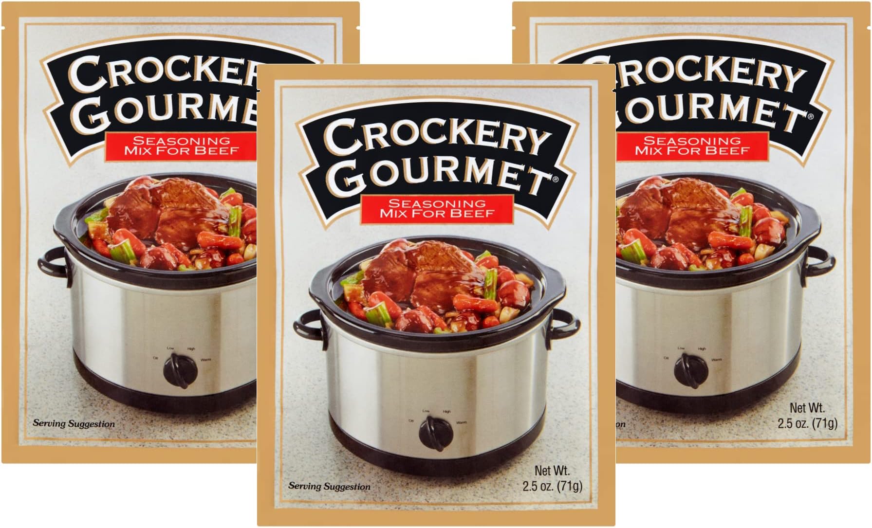 Crockery Gourmet Seasoning Mix for Beef, Powdered Seasoning with Added Beef Flavor for Slow Cooker Meals, Just Add Mix, 2.5-Ounce Packets (Pack of 3 Packets)