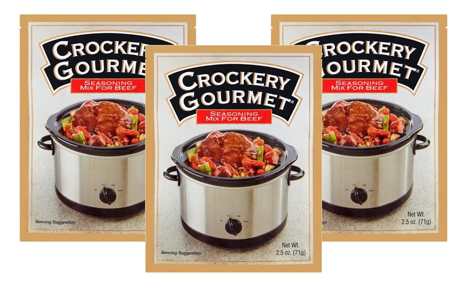 Crockery Gourmet Seasoning Mix for Beef, Powdered Seasoning with Added Beef Flavor for Slow Cooker Meals, Just Add Mix, 2.5-Ounce Packets (Pack of 3 Packets)