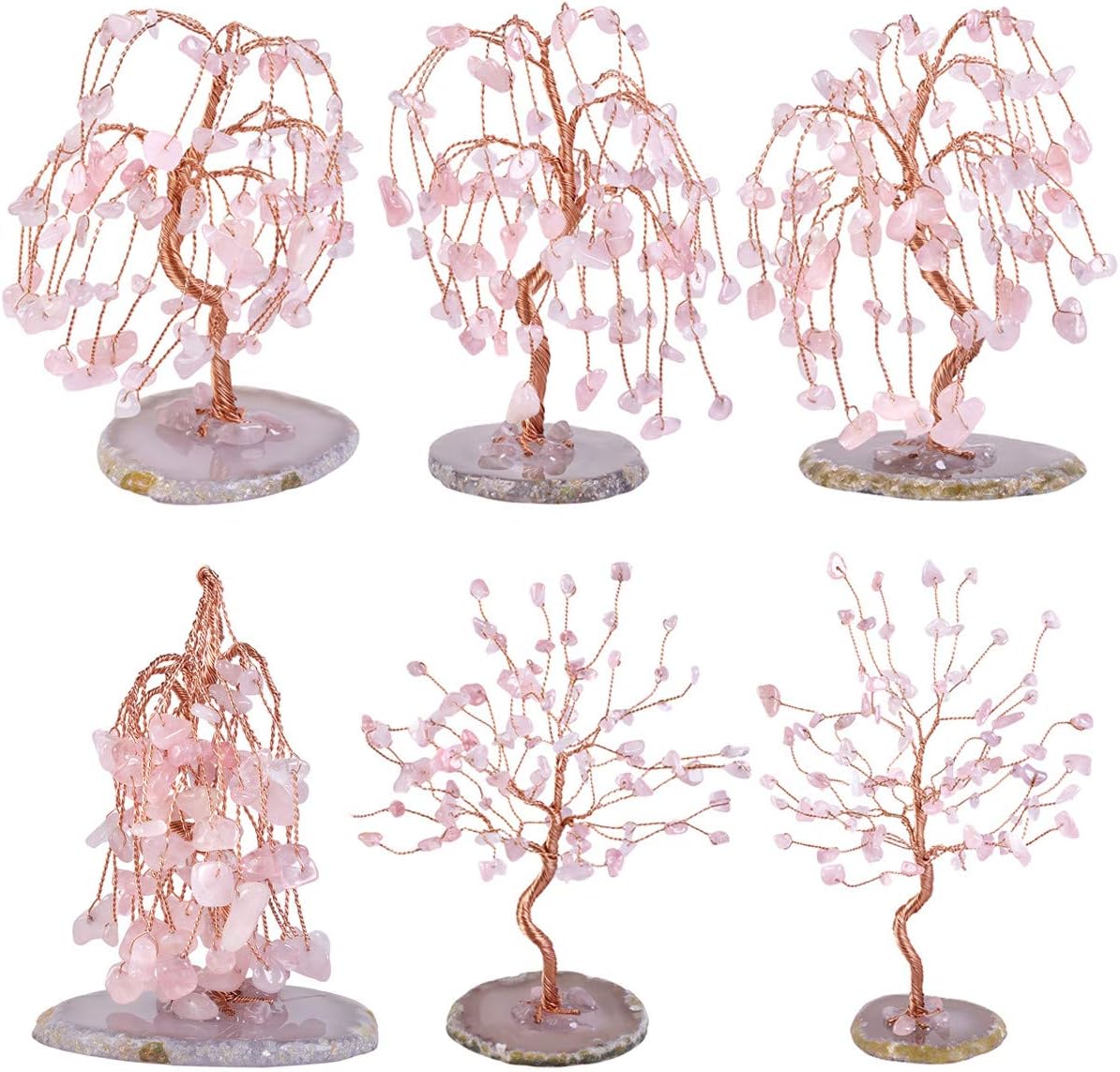 Nupuyai Rose Quartz Crystal Tree for Home Fengshui Bonsai Money Tree Wealth and Good Luck Office Decor, Agate Slice Base - Image 5