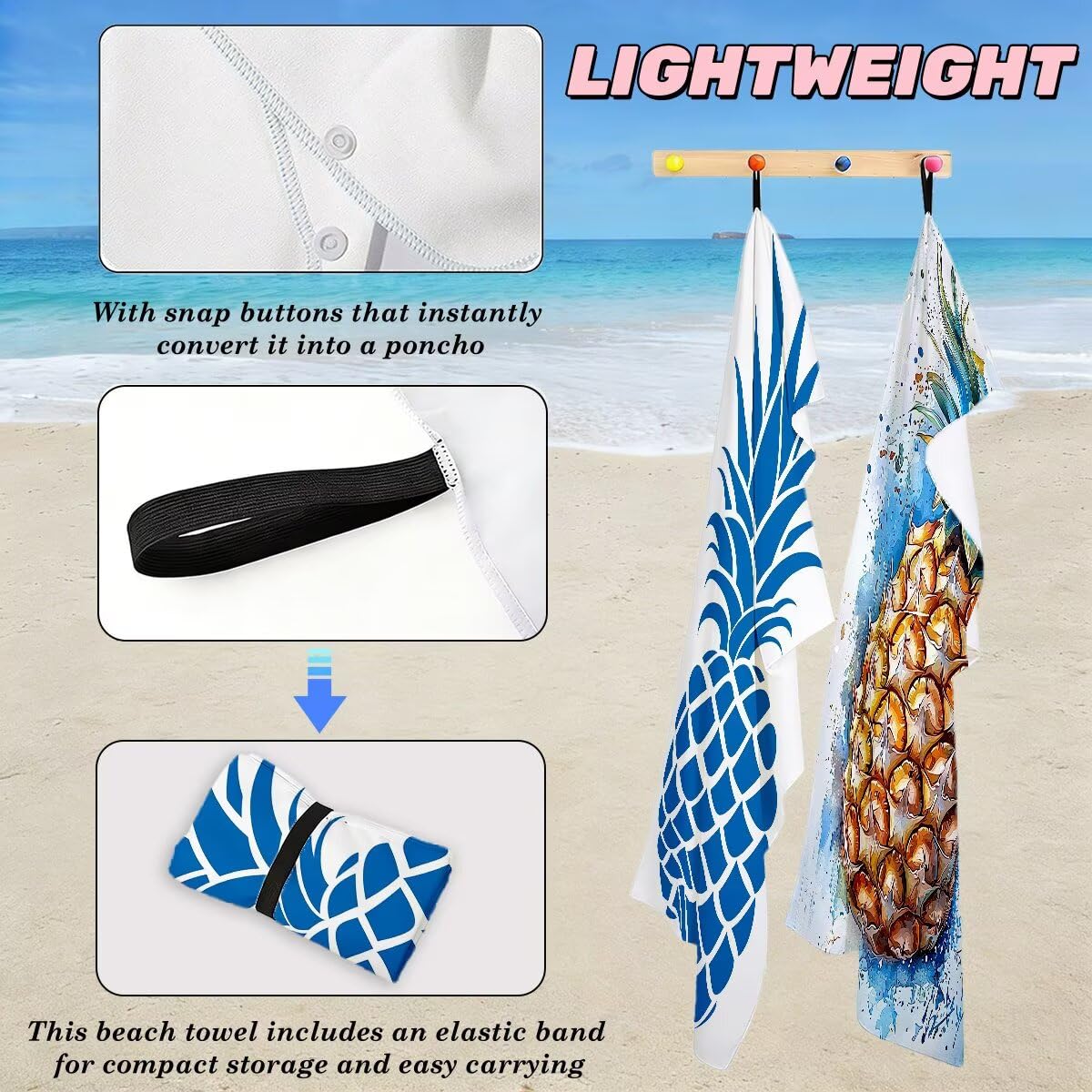 Juego de 2 Toalla Playa Grande 80x160 cm, Secado Rapido Toalla Microfibra Gimnasio, Antiarena Toallas de Playa Piña, Grande Ligera Compacta Toallas Microfibra Mujer Hombre para Viaje Piscina -5120