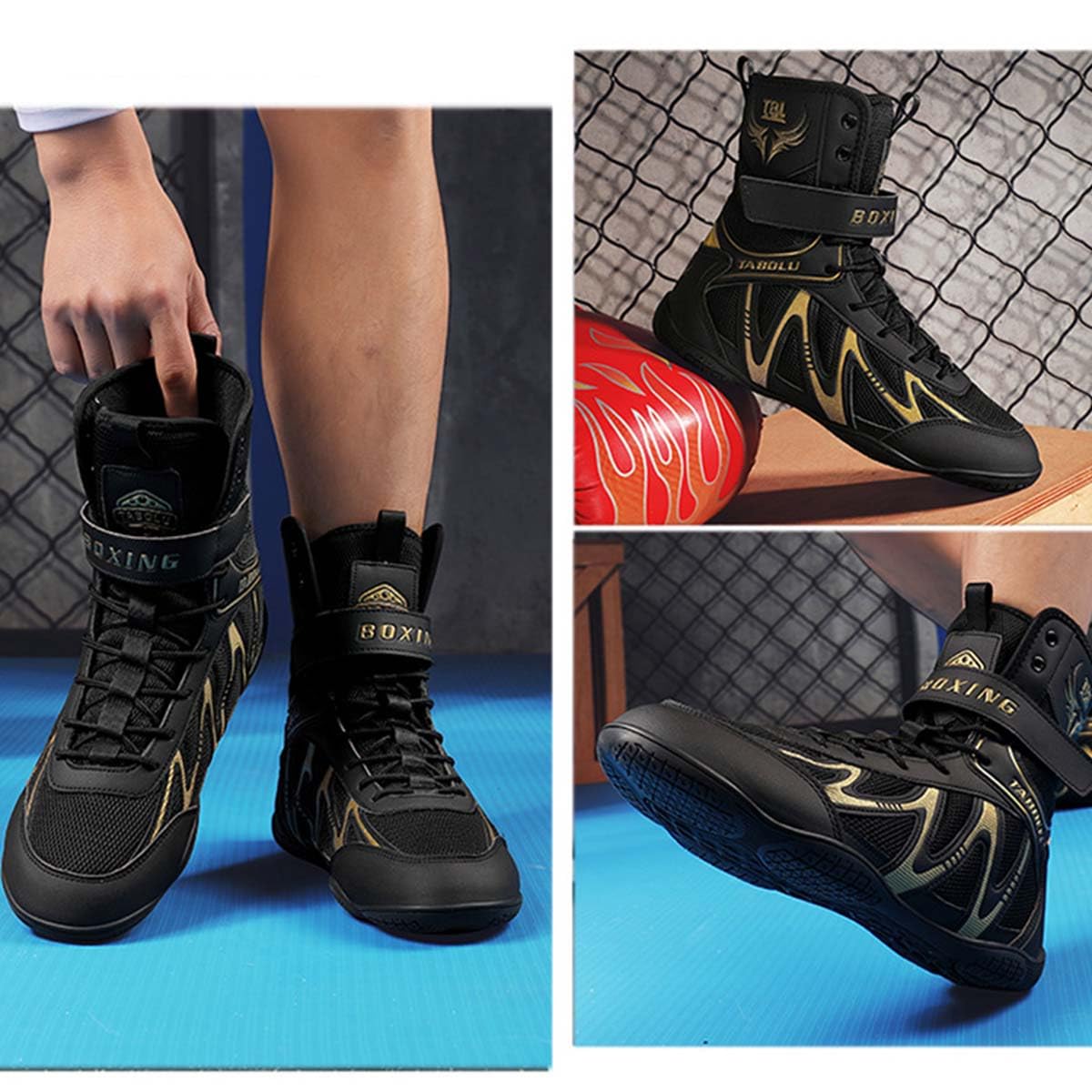 SDEQA Zapatos De Boxeo Hombre Zapatos de Entrenamiento Lucha Transpirables Interiores Botas de Fitness Competición Marciales,Juvenil