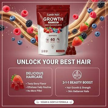 Growth Gummies for Black Women, Hair Growth Supplements with Biotin, Daily Hair Nourishment, Collagen & Botanical Extracts, Supports Healthy Hair Growth & Strength, 60 Vegan Gummies