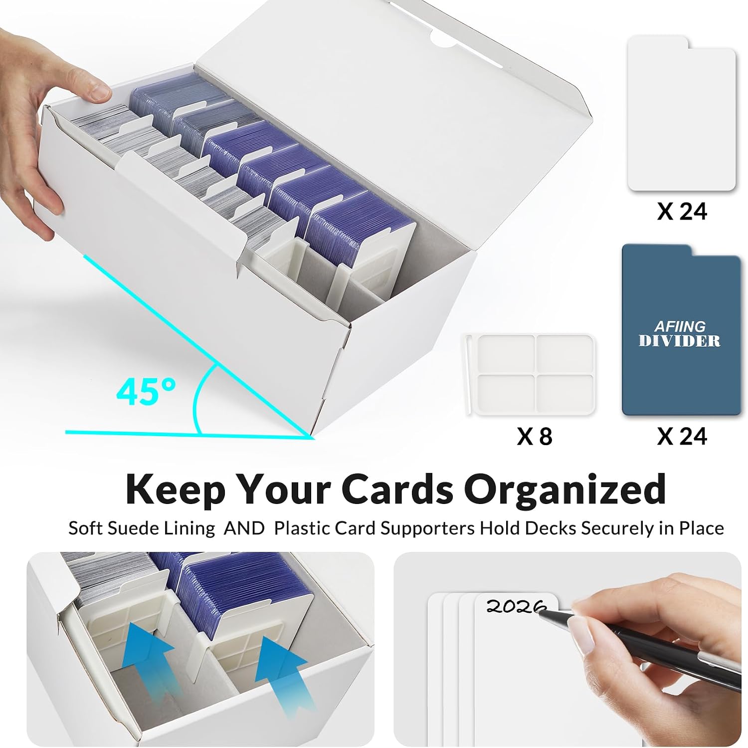 AFIING Trading Card Storage Boxes, 4 Pack, 2-Row Sports Card Organizers image 4