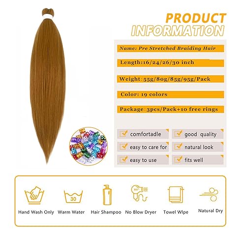 Miniatura 2 de Extensiones de cabello trenzado preestiradas para mujer, trenzas de caja, suave, sintético, sin nudos, textura Yaki, ajuste de agua caliente, color