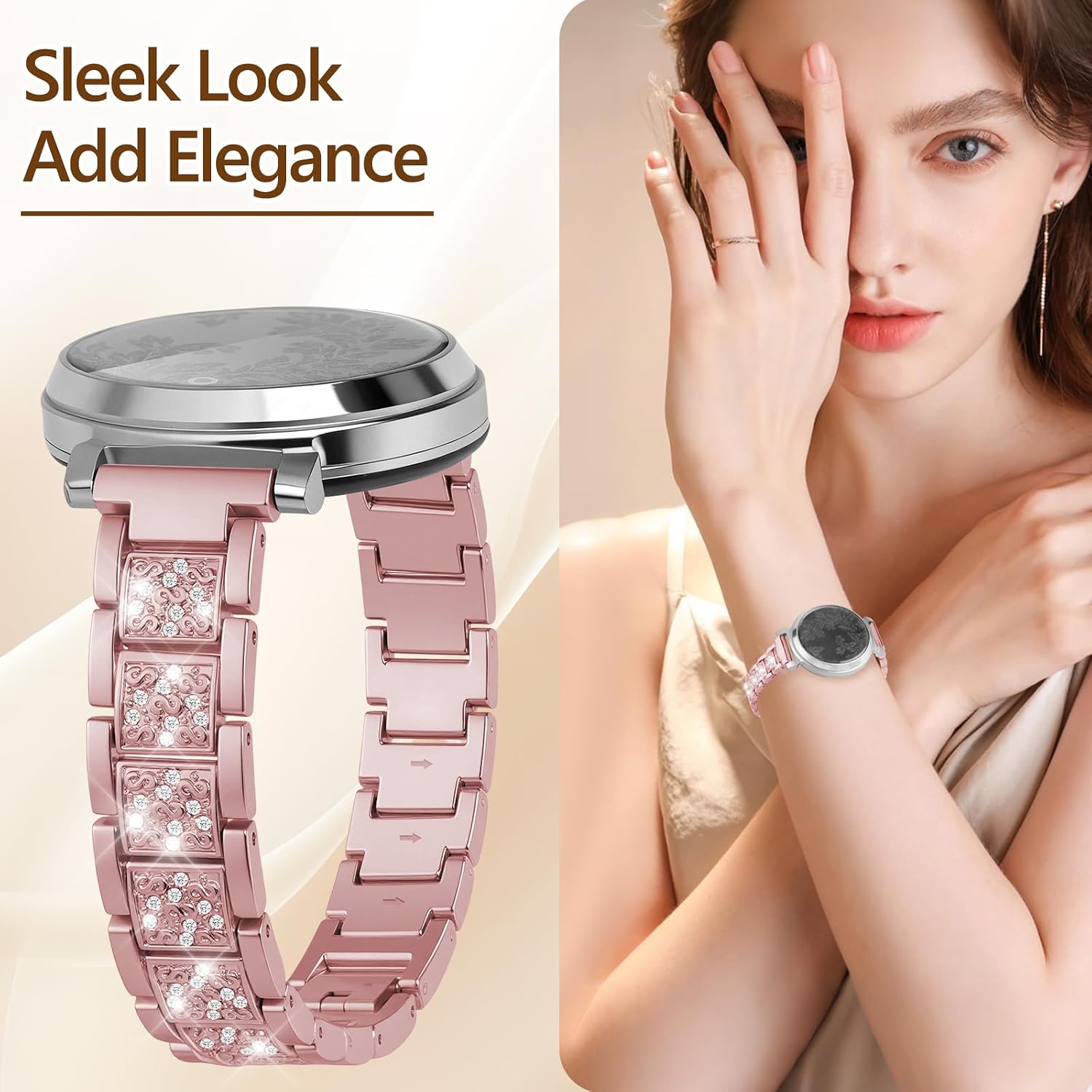Metal Band for Garmin Lily 2/Lily 2 Active, 14mm Bling Crystal Quick Release Wristband Strap for Women with Adjustment Tool image 3