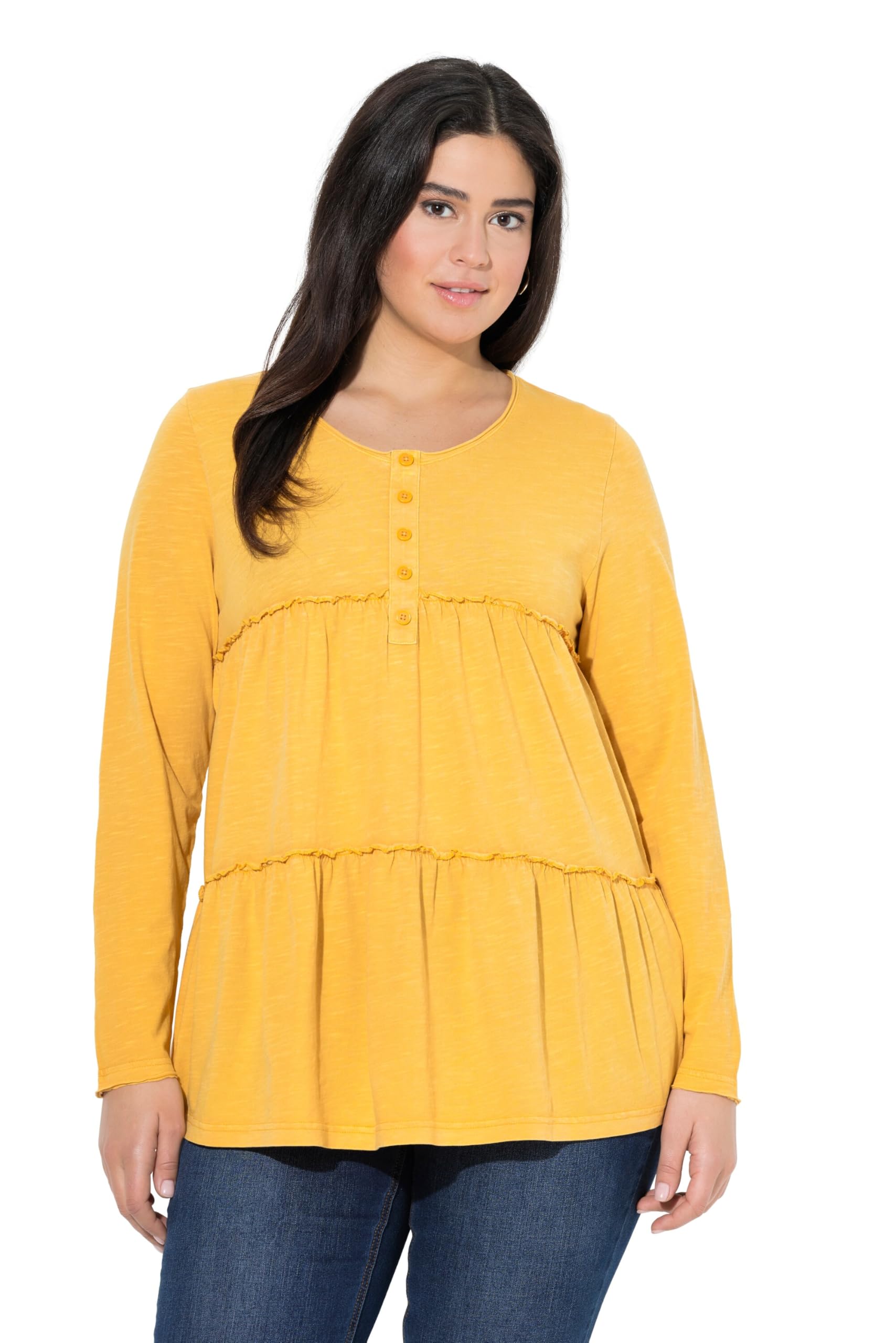 Ulla Popken Damen große Größen Übergrößen Plus Size Shirt, Volants, A-Linie, Rundhals, Langarm 842898
