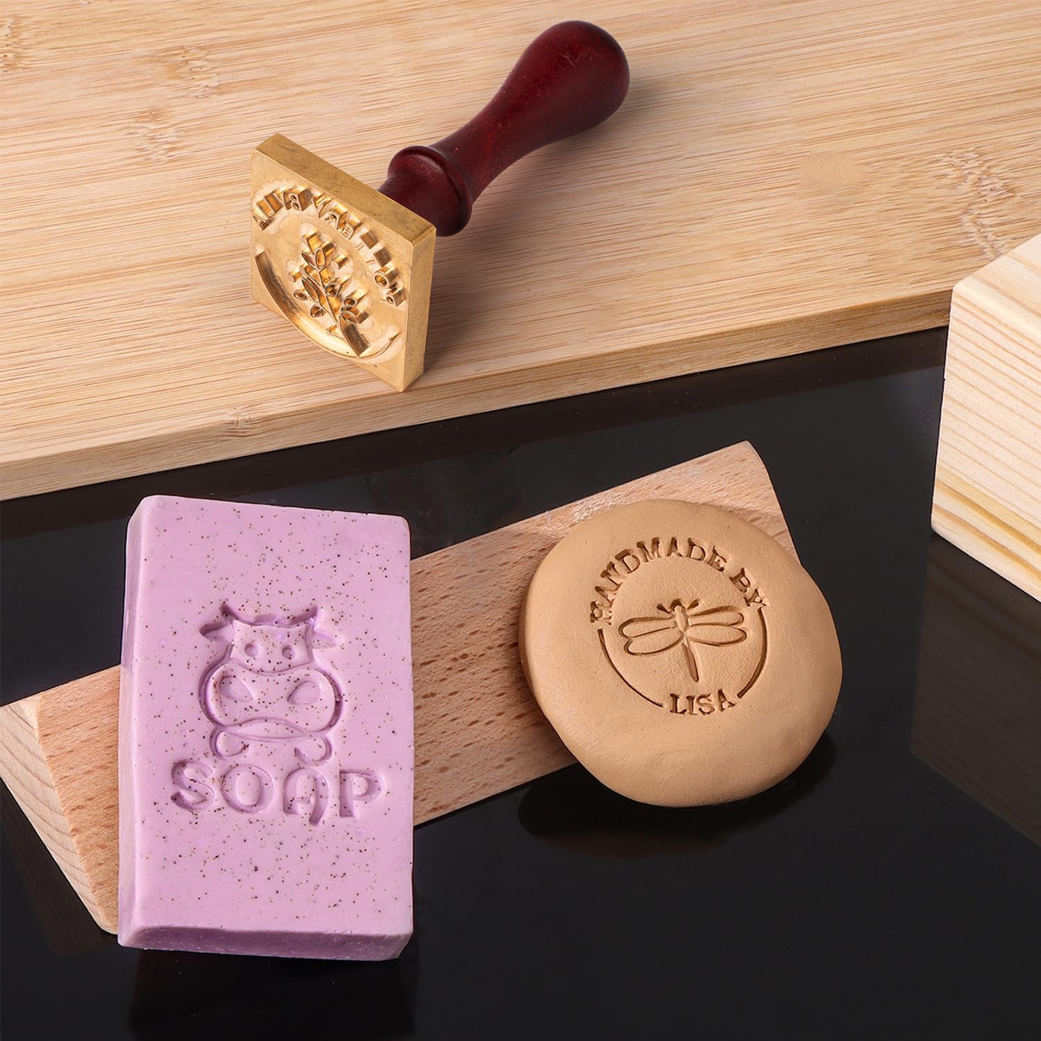 Custom Pottery Stamp for Clay & Soap | Personalized Handmade Stamps with Letter & Logo | Ceramics Tools Gift for Potters & Crafters (3 Inch)