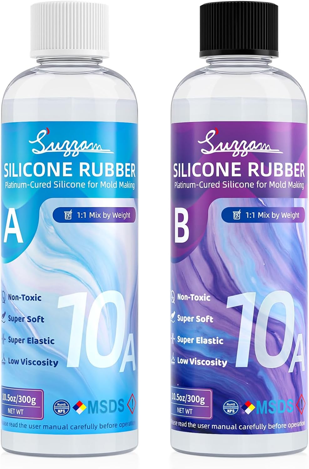 Suzzam Silicone Mold Making Kit, 68OZ Translucent Platinum Silicone Rubber, 10A Super Elastic for Making Silicone Molds for Resin, Soap, Candles, Plasters