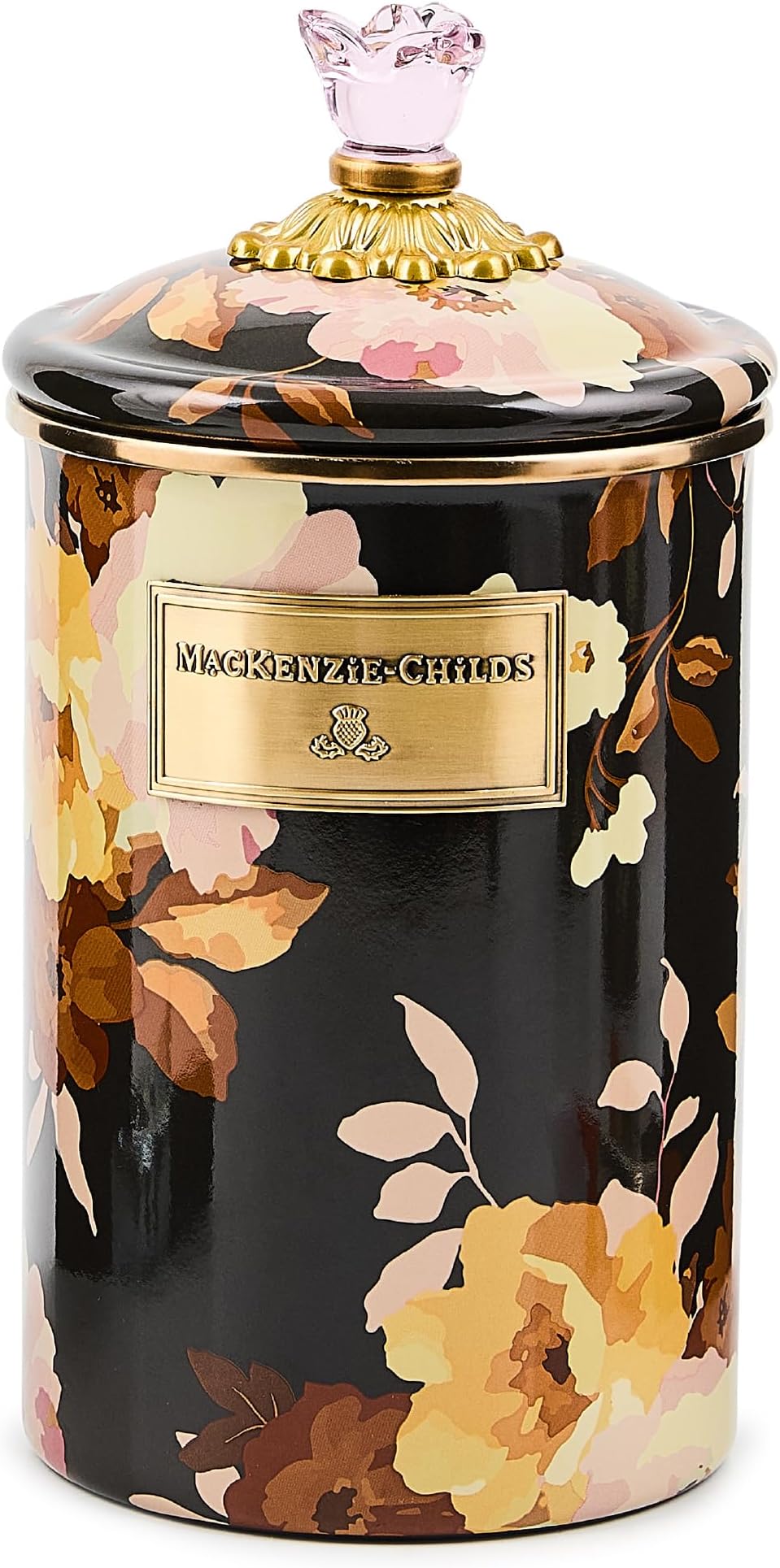 MACKENZIE-CHILDS Enamel Canister, Kitchen Storage Container with Lid, Large, Wild Rose Brown