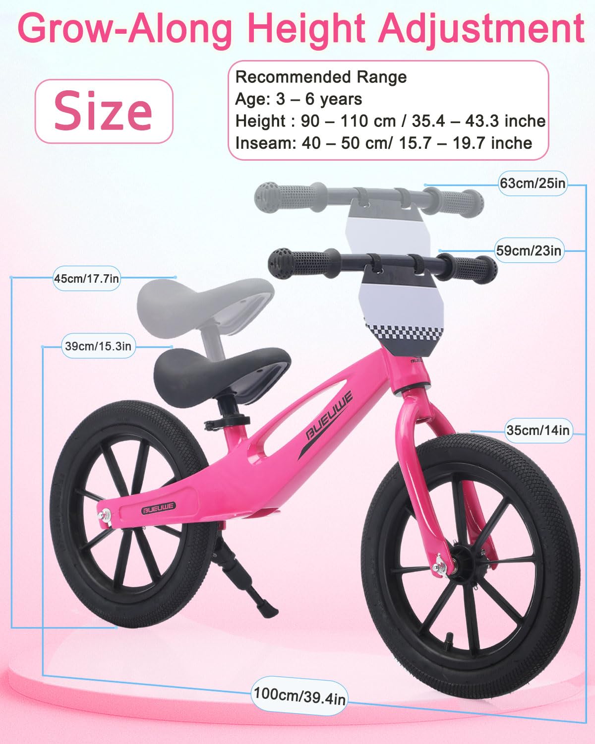 GASLIKE Draisienne 14 pour enfants de 3 à 7 ans, avec moyeux de roue clignotants, cadre en magnésium, siège réglable en hauteur, vélo robuste sans pédales pour garçons et filles (rose-blanc GASLIKE Draisienne 14 pour enfants de 3 à 7 ans, avec moyeux de roue clignotants, cadre en magnésium, siège réglable en hauteur, vélo robuste sans pédales pour garçons et filles (rose-blanc
