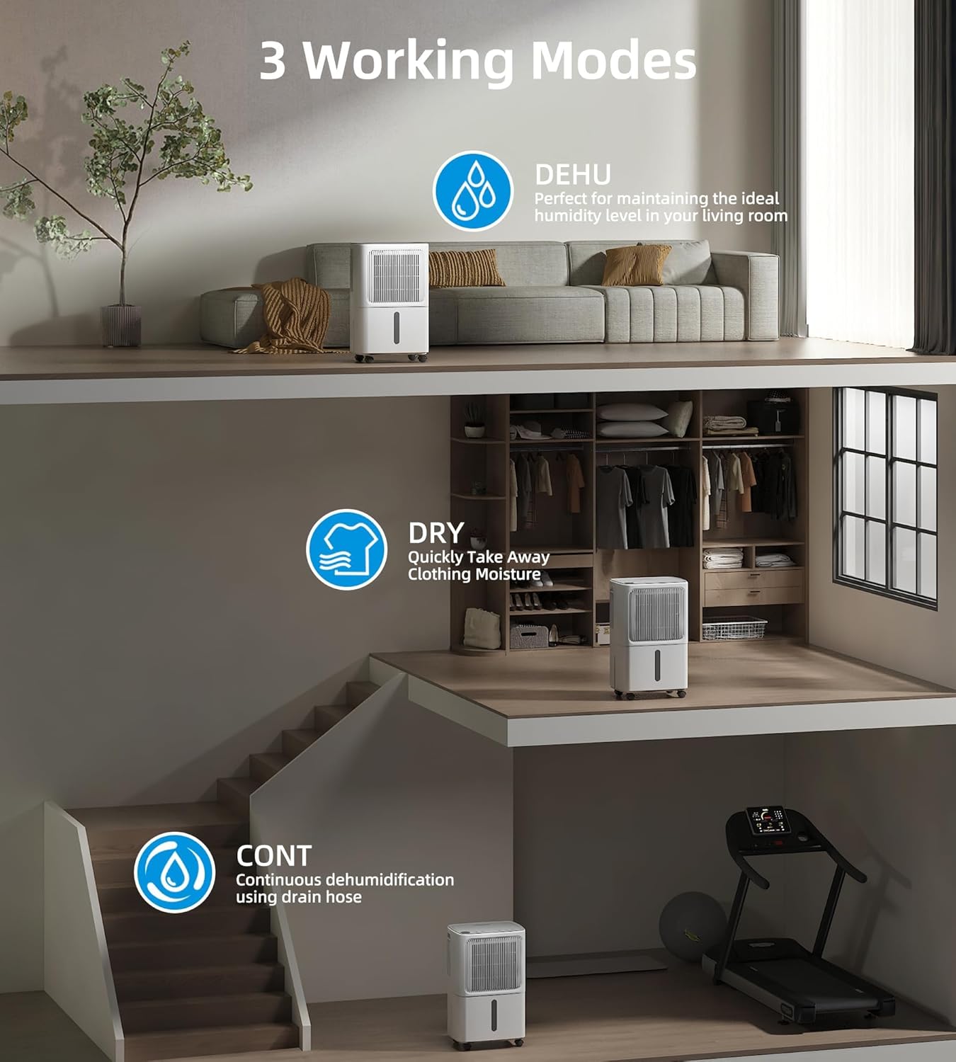 VEAGASO 2500 Sq. Ft Dehumidifier for Basement, 34 Pint Dehumidifiers For Home, Large Room, Auto Drain or Manual Drainage, Digital Control Panel, Auto Defrost, 24H Timer