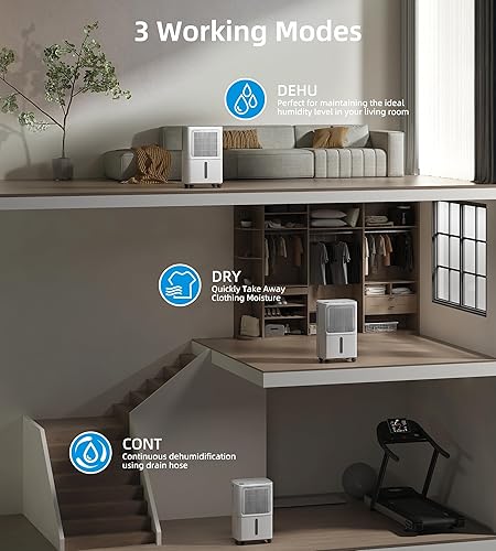 Miniatura 7 de VEAGASO Deshumidificador de 2500 pies cuadrados para sótano, deshumidificadores de 34 pintas para el hogar, habitación grande, drenaje automático o