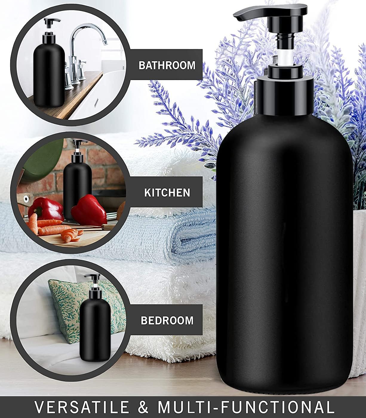 Prakash Empty Plastic Pump Bottles Dispenser 500ml Portable Clear BPA-Free Cylinder Shampoo Lotion Hand Pump Bottle Durable Refillable Containers for Massage Oil, Liquid Soap (Pack of 6) (Black) - Image 2 thumbnail