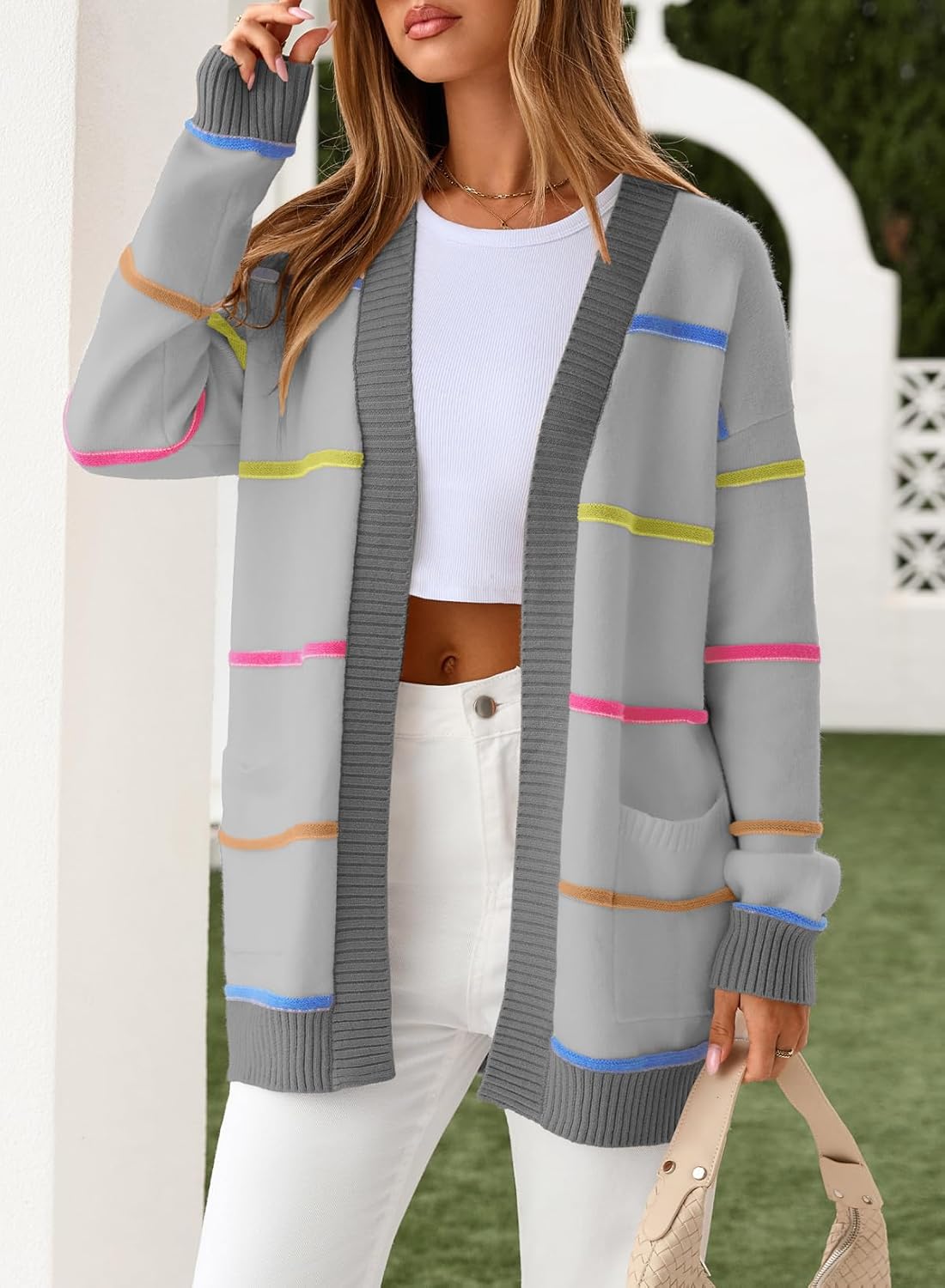 Sidefeel Cardigan Sweaters for Women Lightweight Striped 2025 Long Sleeve Open Front Loose Knit Sweaters Clothes - Image 3