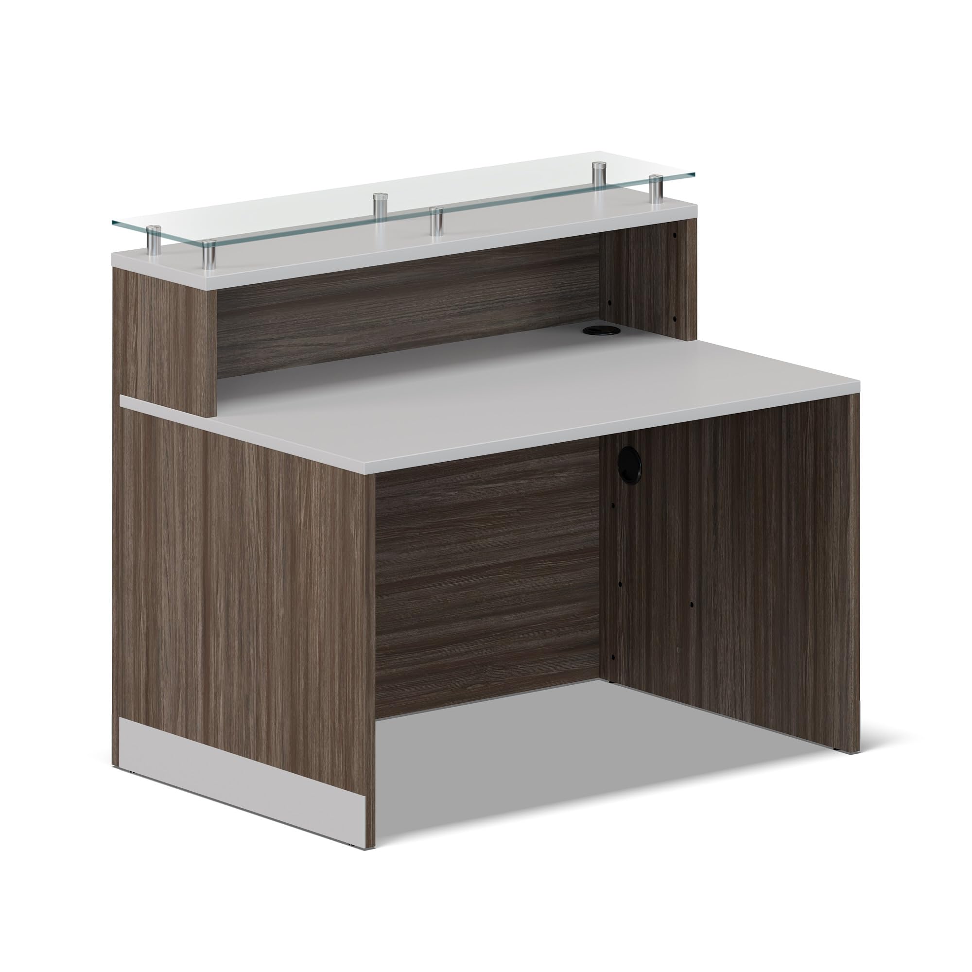 NBF Modern Small Reception Desk Counter Office Lobby Salon Durable Driftwood Laminate Cable Management Desk Compact 48" W x 32" D