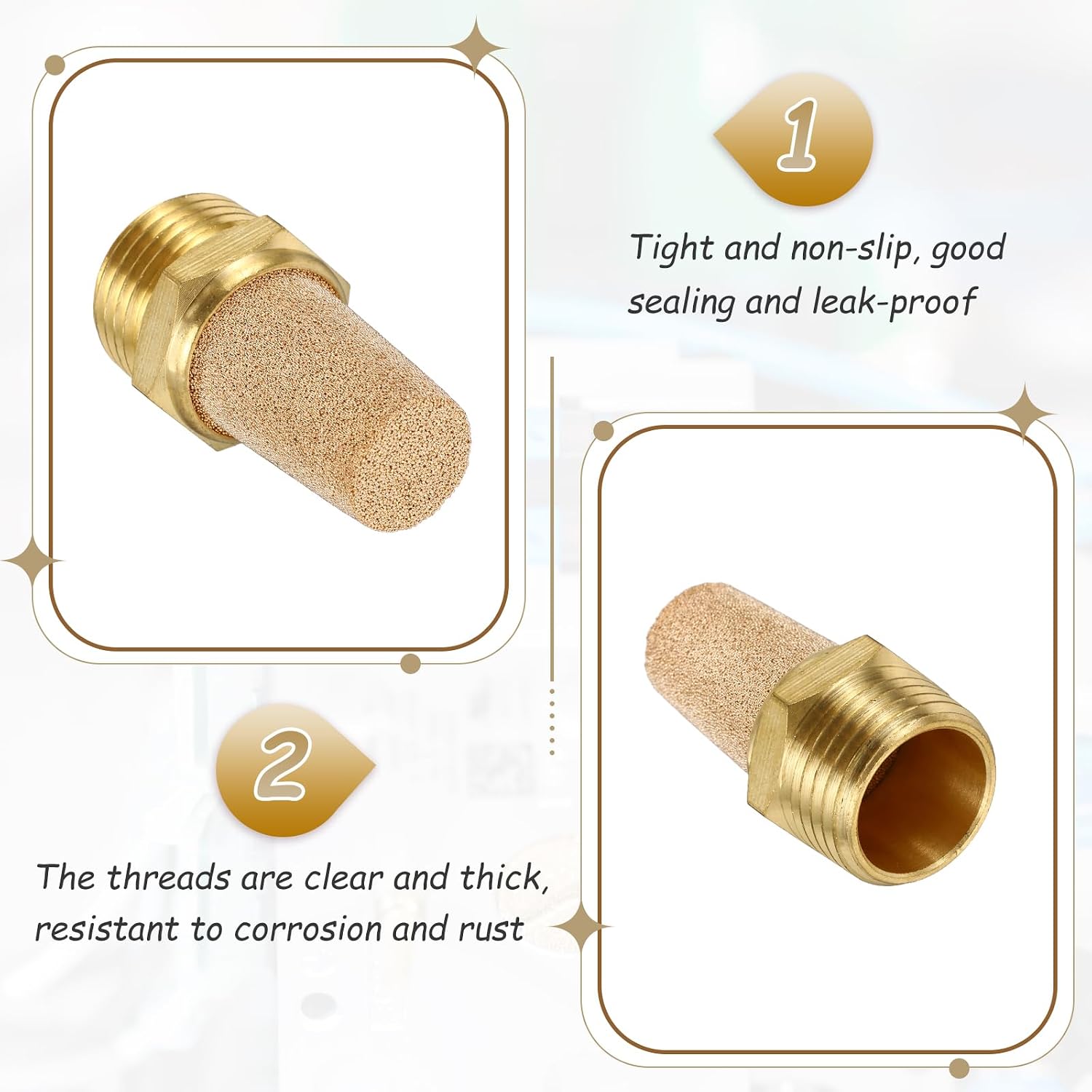 MECCANIXITY 4pcs Male Air Pneumatic Mufflers 1/2" NPT Male Sintered Bronze Muffler Air Line Fittings for Pneumatic Tool and Industrial Machinery