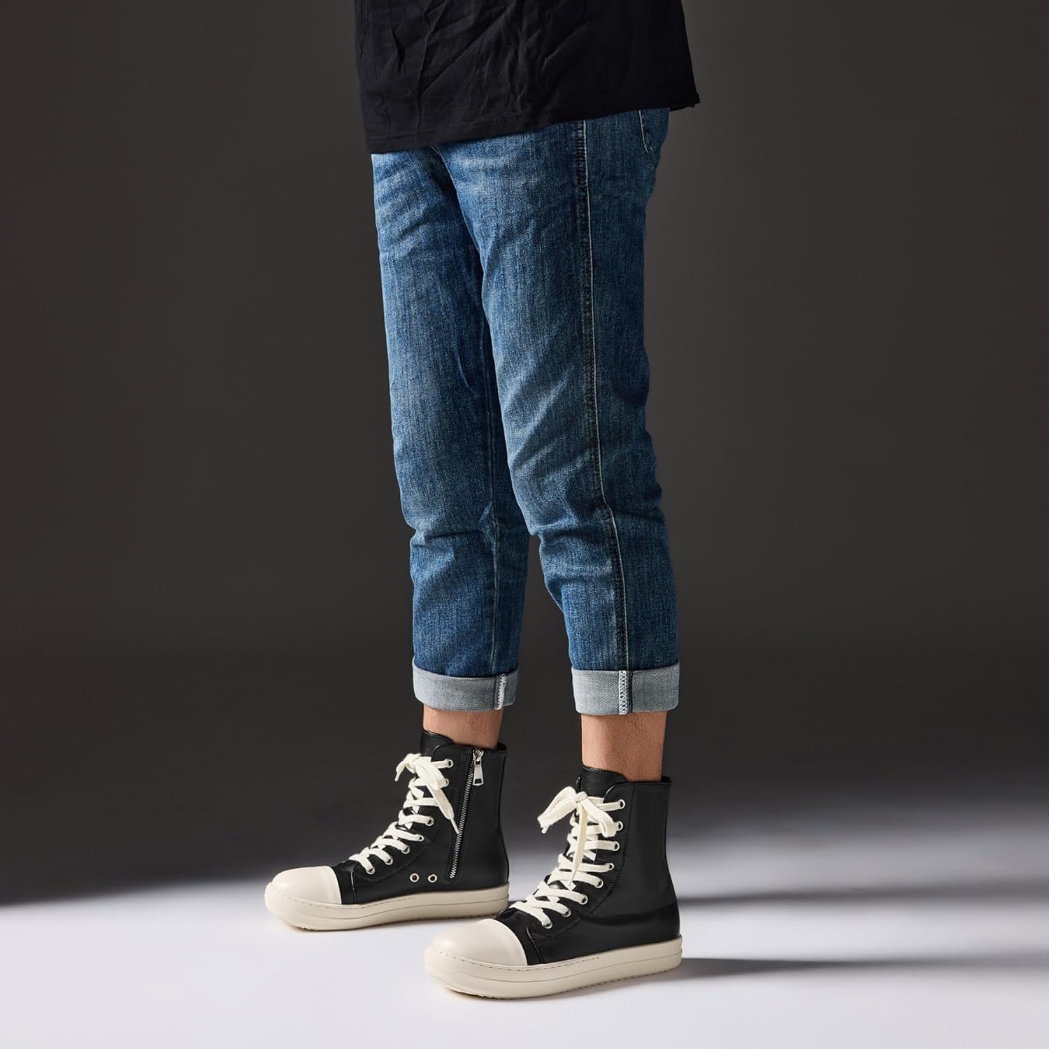 MOFEEDOUKA High Top Sneakers for Men Comfortable PU Leather Platform Walking Shoes with Zipper - Image 3