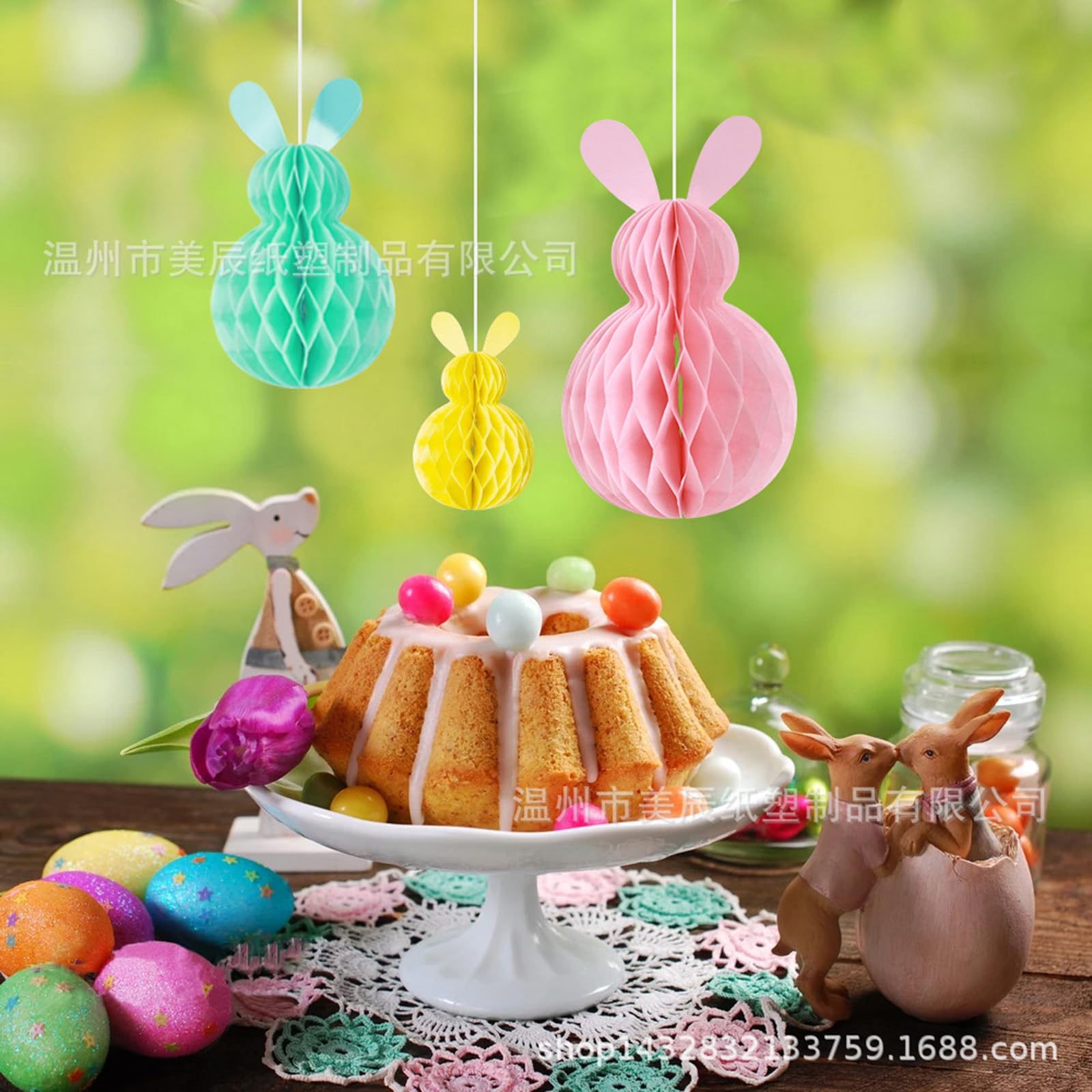 9 Pièces Décorations Pâques Lapin Nid D'Abeille - Suspendus Colorés Réutilisables Intérieur Extérieur