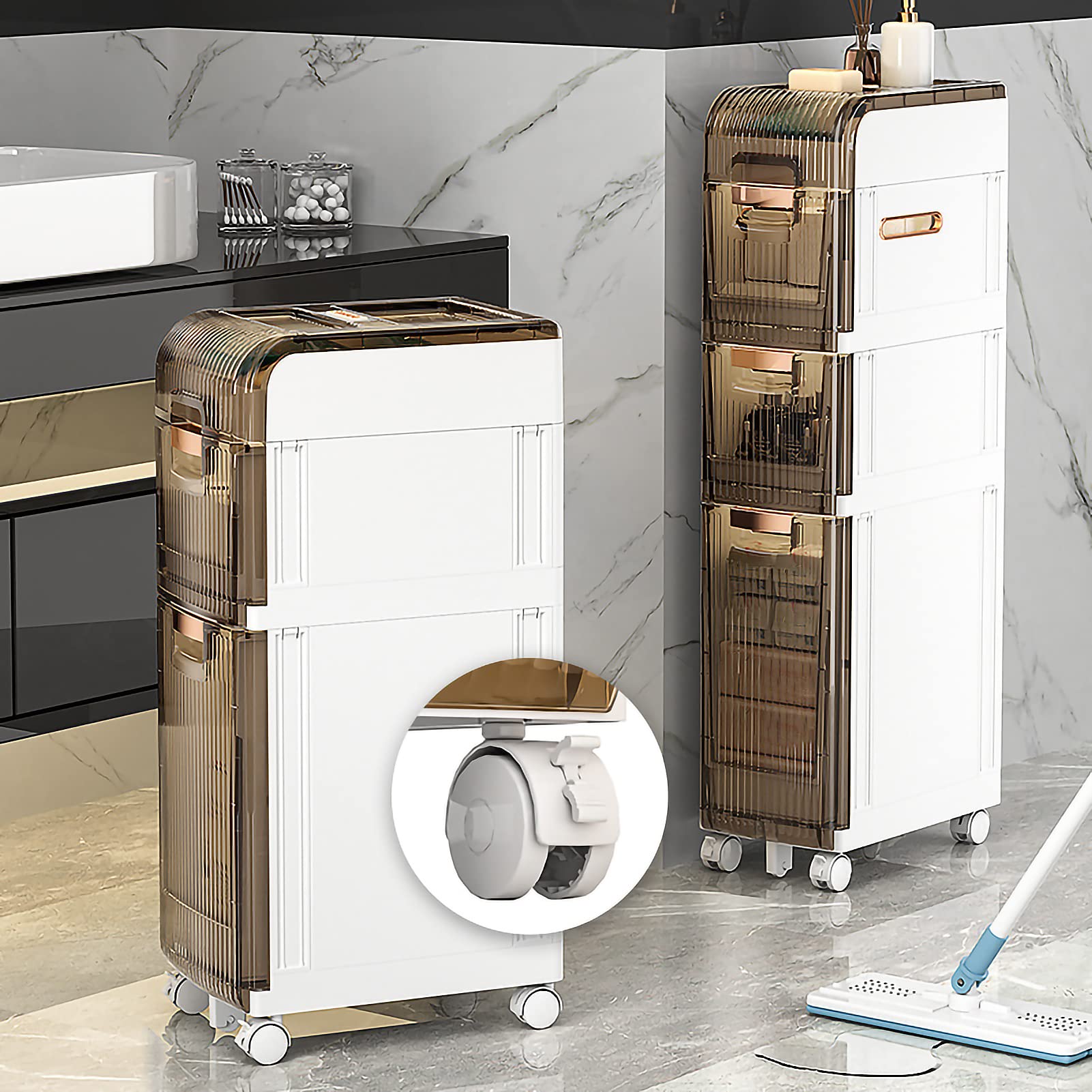 Gabinete de baño pequeño para espacios reducidos, gabinete de piso Estrecho de 3/4/5 cajones, estructura Resistente, contenedor de almacenamiento para El hogar, gabinete
