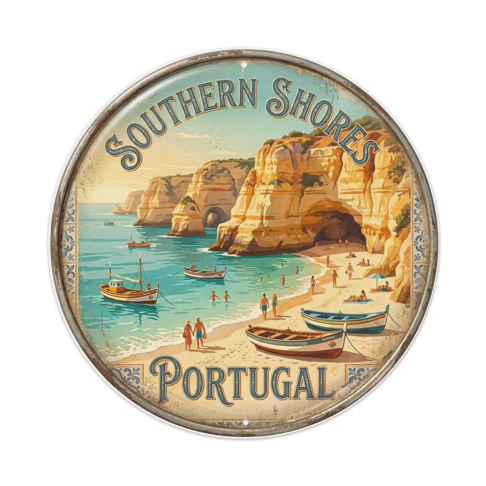 Vintage Travel Southern Shores Portugal Metal Tin Sign