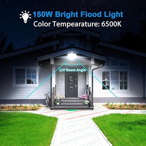 Miniatura 8 de 100W LED Outdoor Flood Light, 2 Pack 8000LM Plug in Flood Light Outdoor, IP66 Waterproof Exterior Security Lights, 6500K Daylight White Super Bright