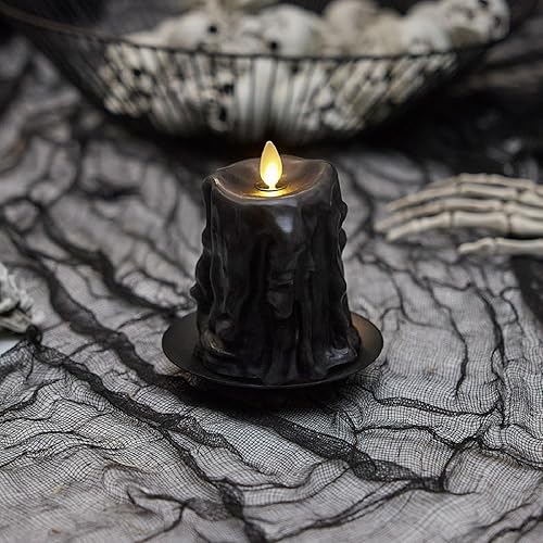 Luminara Vela LED sin llama de cera pesada, color negro, 3.4 x 4.5 pulgadas, función de temporizador, pilar de cera real, funciona con pilas, sin