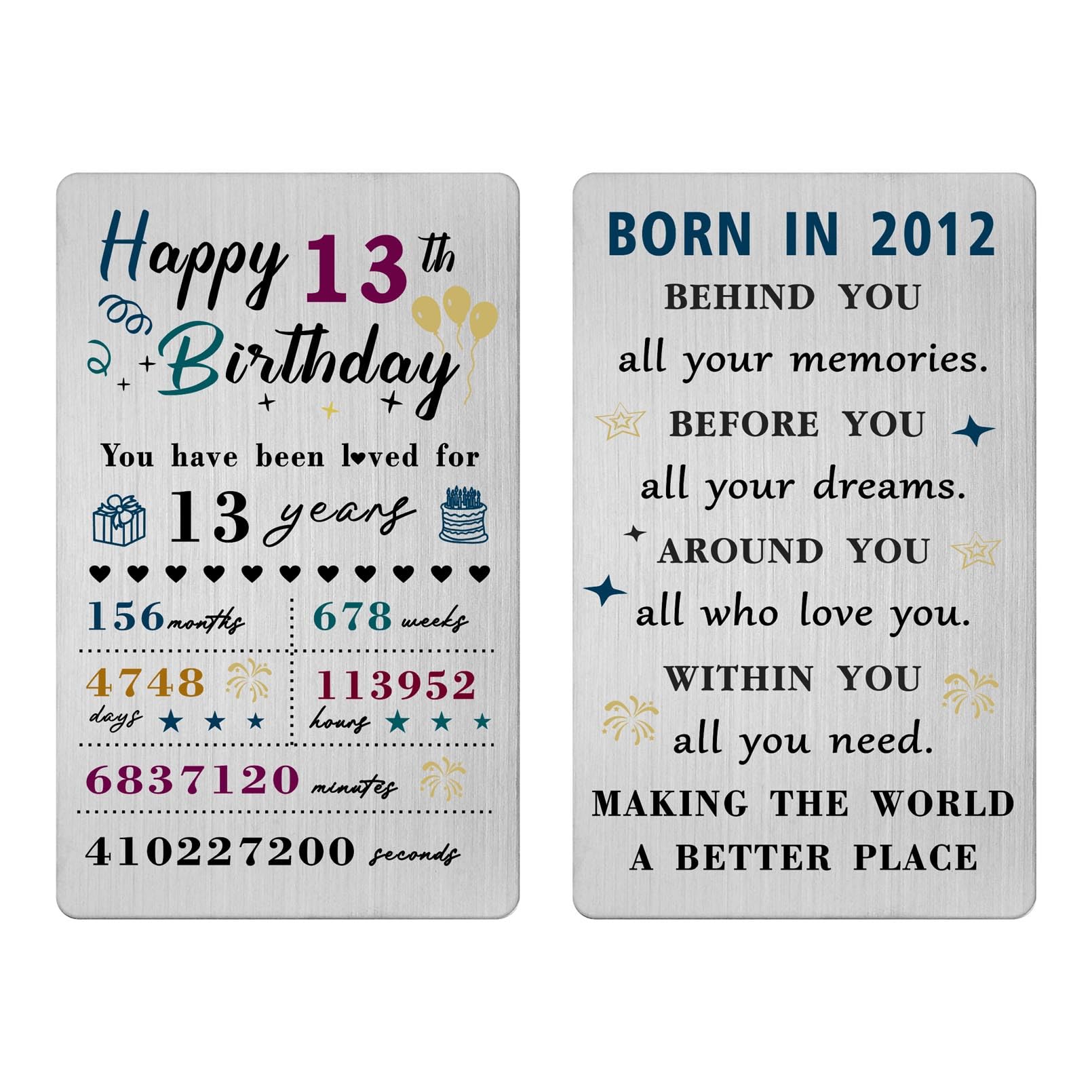 13th Birthday Card for Girls Boys 2012- Happy 13 Year Birthday Gifts for Women Men Teenager