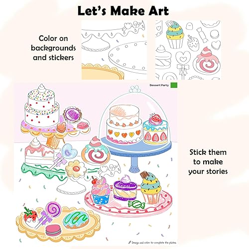 Miniatura 4 de Together Art Caja de arte de narración de postres, más de 300 calcomanías para colorear, 7 proyectos creativos e interactivos y una hoja de