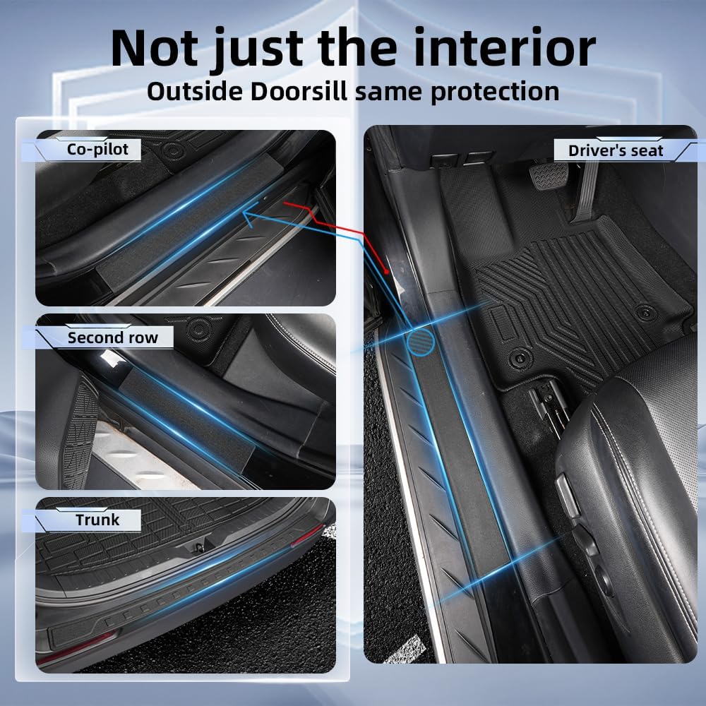 9PCS Custom Fit Floor Mats & Cargo Liner with Door Sill Guards, for 2019-2026 Toyota RAV4 / Hybrid/Prime, All-Weather TPE Floor Liners & Trunk Mat Set, Door Entry Protectors, Black